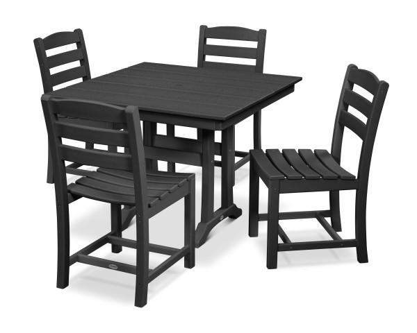 Polywood Black La Casa Cafe 5-Piece Farmhouse Trestle Side Chair Dining Set - Outdoor & Indoor Patio Furniture for Backyard, Garden, and Restaurant Use