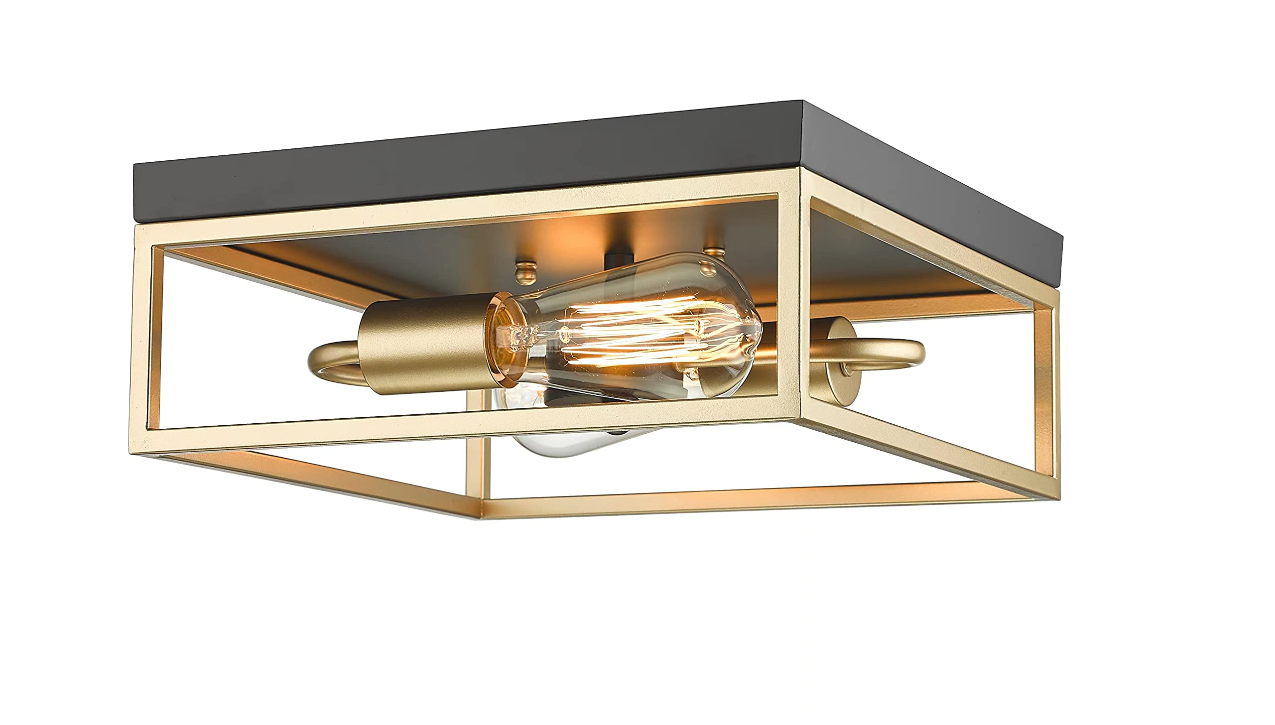 Fanyate Black & Gold Vintage Farmhouse Flush Mount Ceiling Light Fixture - 2-Light Close to Ceiling Lighting for Hallway, Entryway, Kitchen & Dining Room | Perfect for Rustic Home Decor & Cozy Ambiance