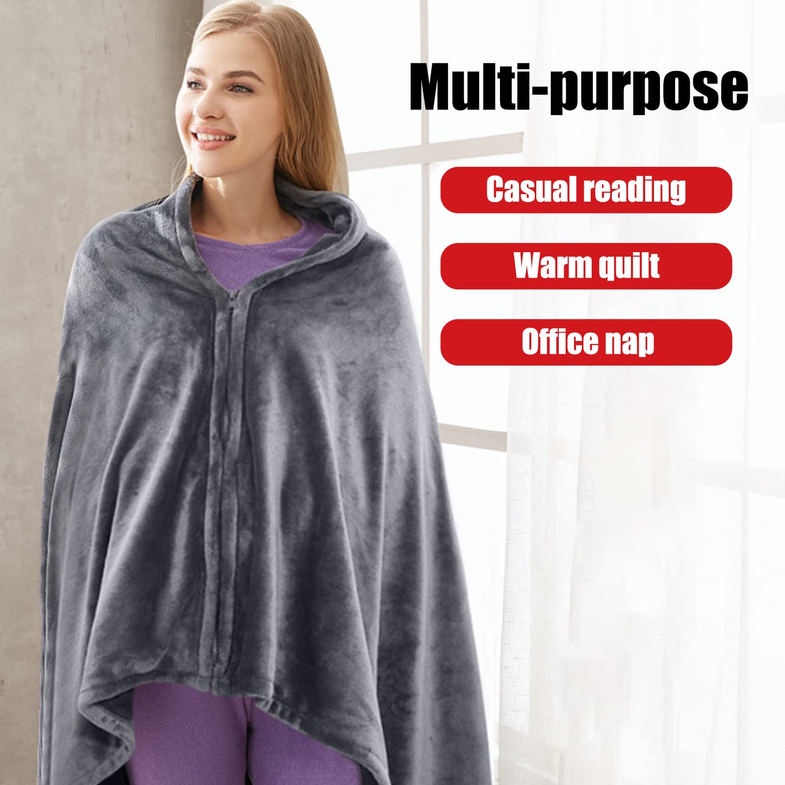Electric Heated Shawl Blanket - USB Cordless Wrap with 3 Heating Settings (5V/2A) - Battery Operated Flannel Blanket 59