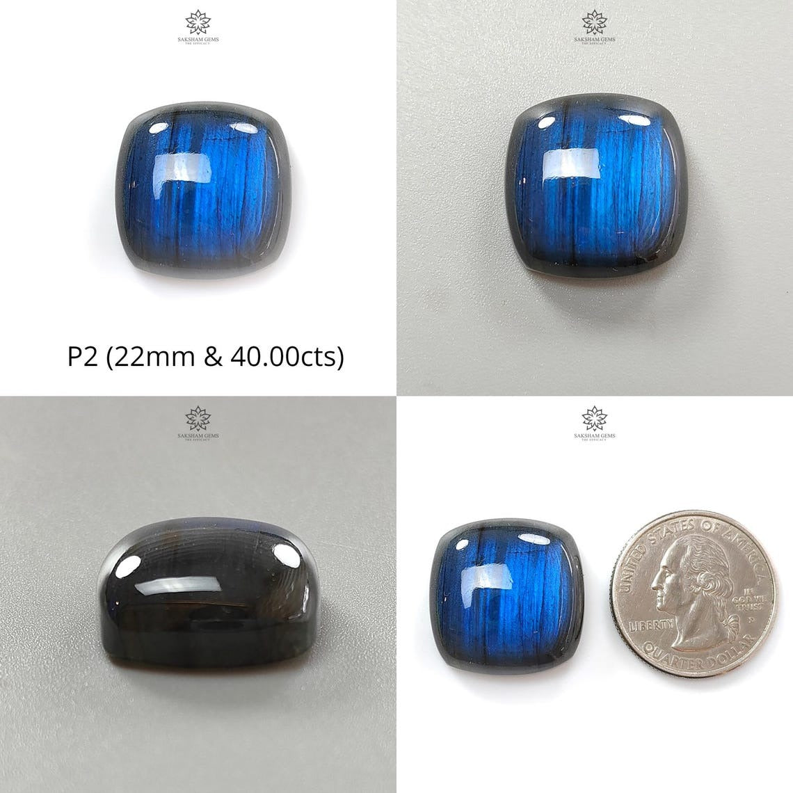 Natural Blue Labradorite Gemstone Cabochon - Untreated Cushion Shape for Jewelry Making, Pendants, Rings & DIY Crafts | Healing Crystal for Meditation & Spiritual Gifts