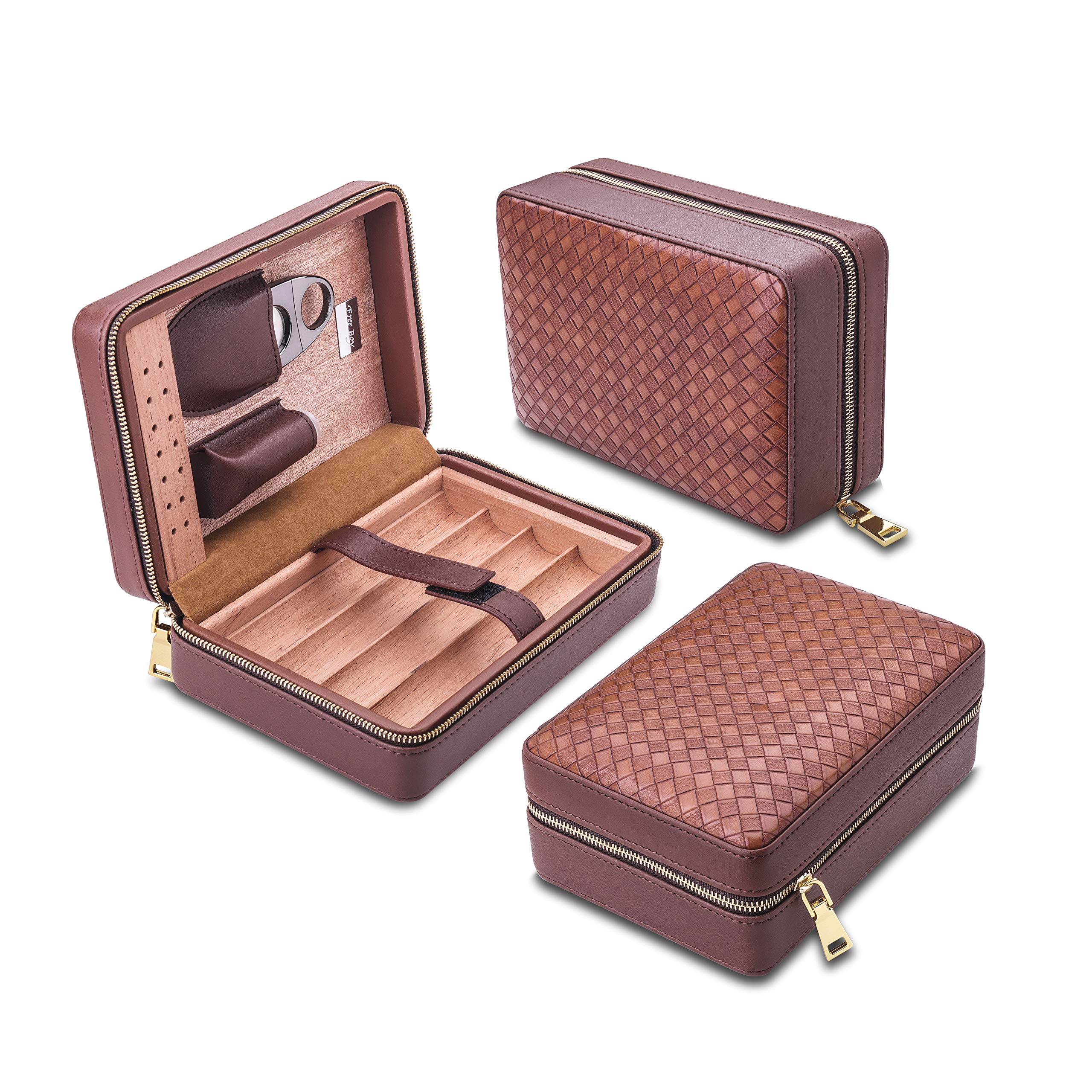 Premium Yannabis Travel Cigar Humidor - Cedar Wood Cigar Case with Humidifier, Cutter & Pouch | Portable Cigar Storage Box for Travel, Gifts & Outdoor Adventures