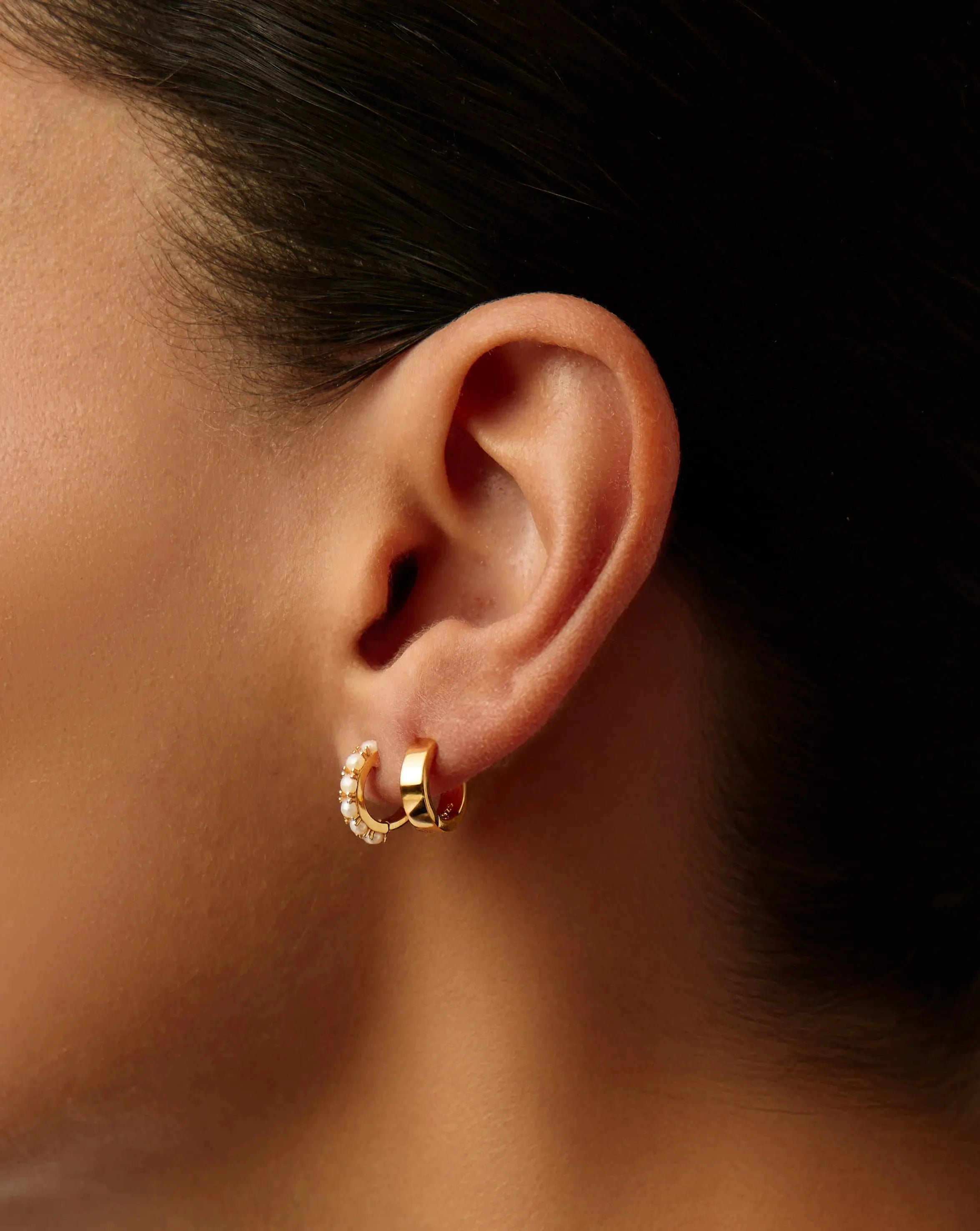 Chubby & Gemstone Huggies Earrings Set | 18k Gold Plated Vermeil with Pearl Accents - Perfect for Everyday Wear, Gift Giving & Special Occasions
