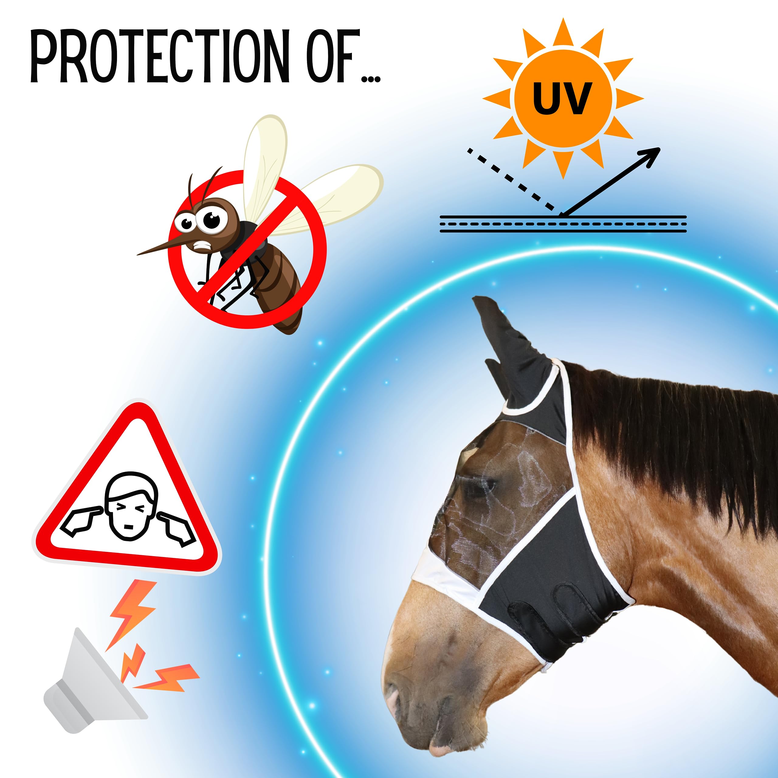 UV Fly Mask for Horses - Breathable Lycra with Ears & Velcro | Stable & Riding Protection