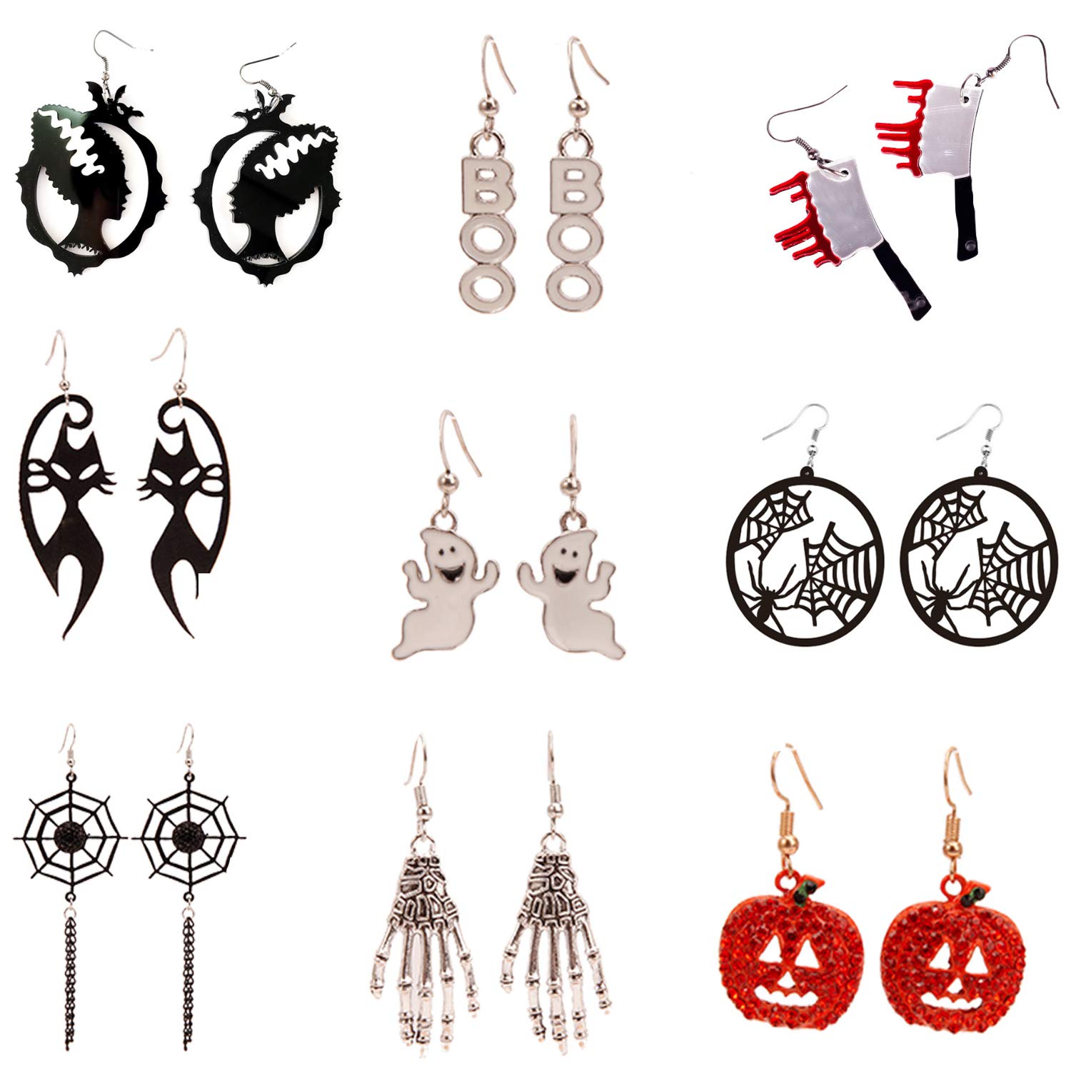 Spooky Halloween Earrings Set - Ghost, Spiderweb, Evil Pumpkin & Bat Jewelry for Costume Parties, Cosplay & Trick or Treat | Perfect for Women & Girls Halloween Outfits & Accessories