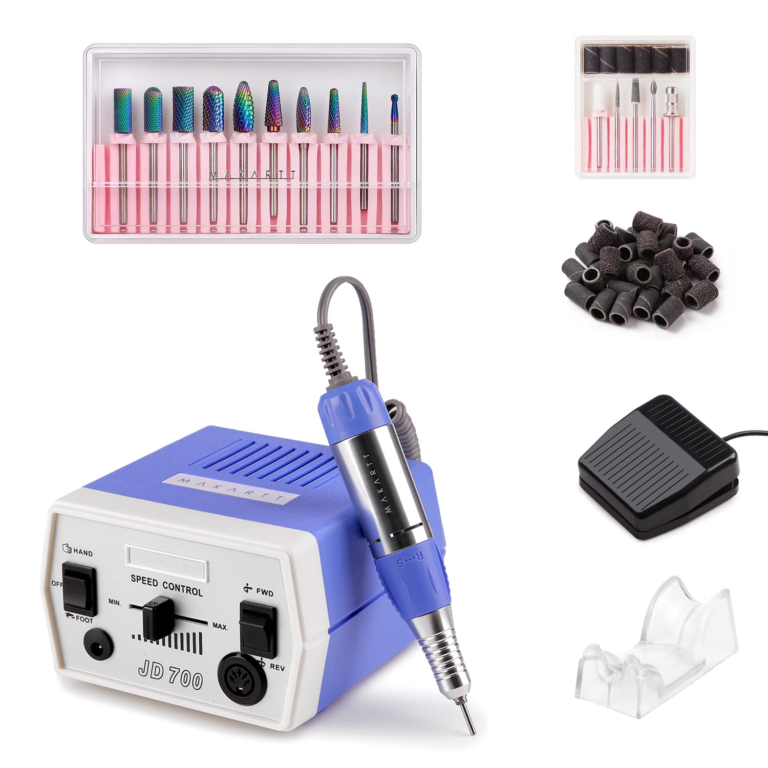 Makartt Professional Electric Nail Drill Machine Kit with 10Pcs Nail Drill Bits Set - Acrylic Nail Removal, Manicure & Pedicure Tools for Salon & Home Use - Perfect for Gel Polish, Acrylics & Nail Art