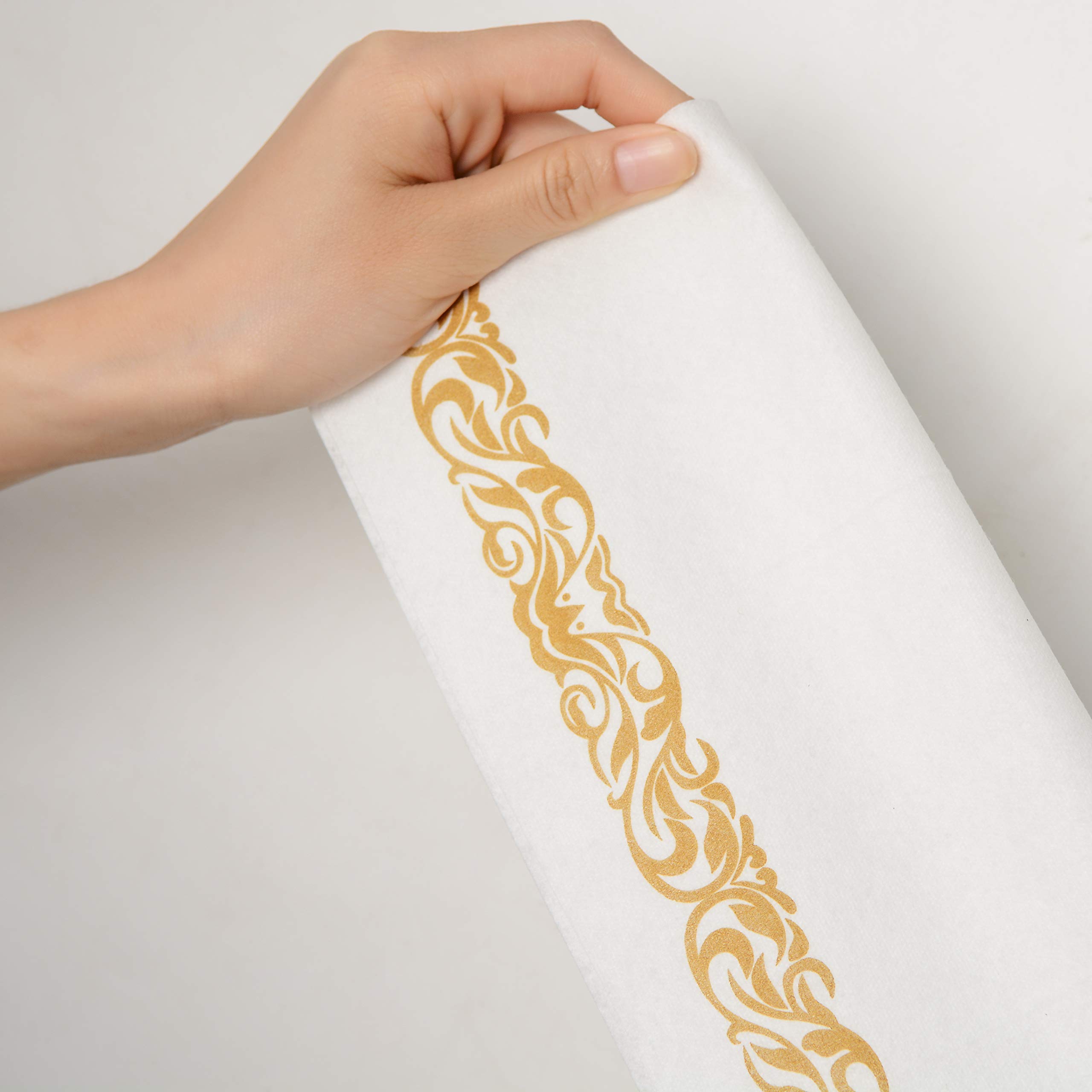 200 Premium Disposable Guest Towels for Bathroom & Kitchen - Soft Linen-Feel Decorative Hand Towels | Absorbent Paper Dinner Napkins for Weddings, Parties & Events (Elegant White & Gold) - Perfect for Upscale Gatherings & Luxury Home Decor