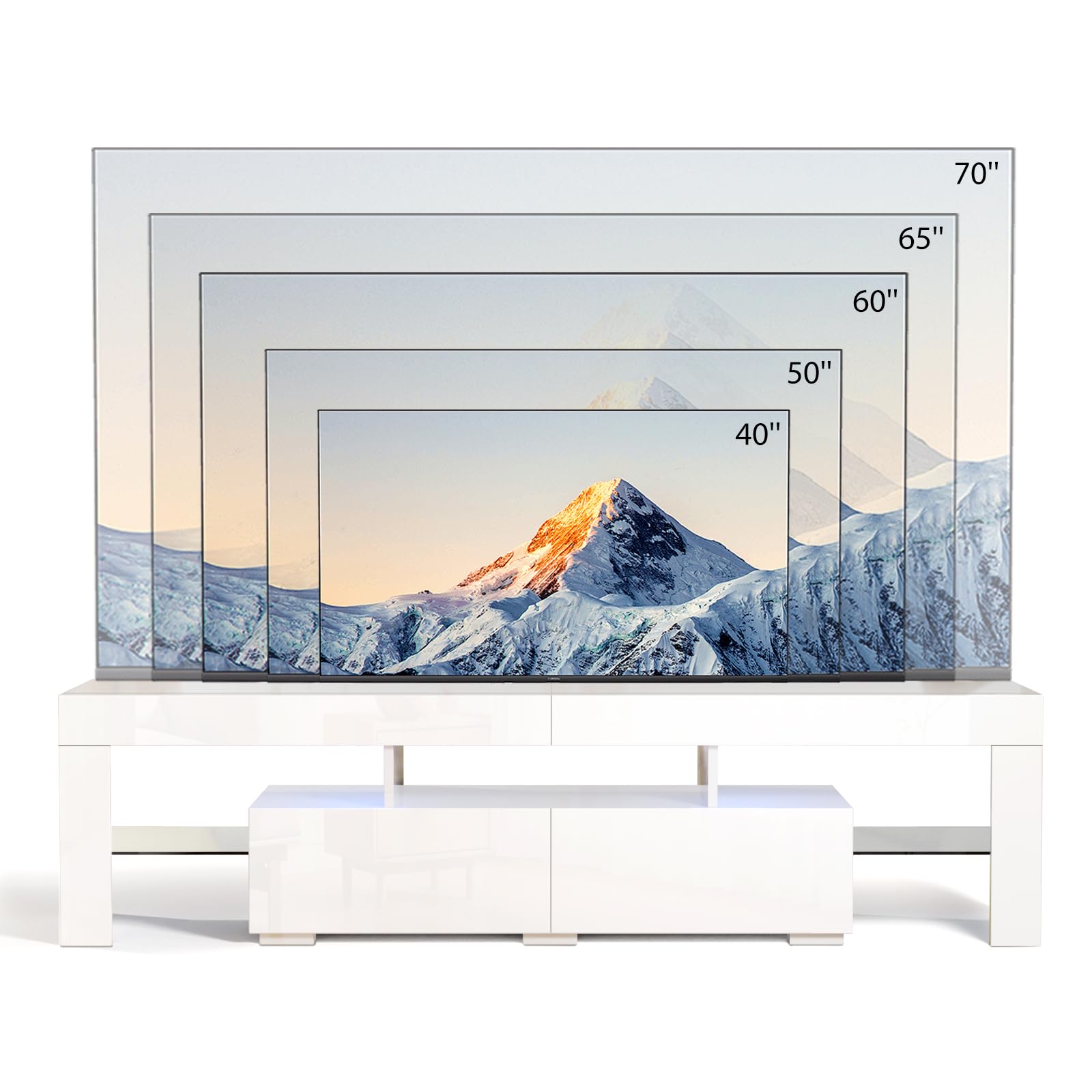 Bonnlo 63 Inch Modern LED TV Stand with Storage & Ambient Lighting - Entertainment Center for 70 Inch TVs, Living Room Furniture (White, 63