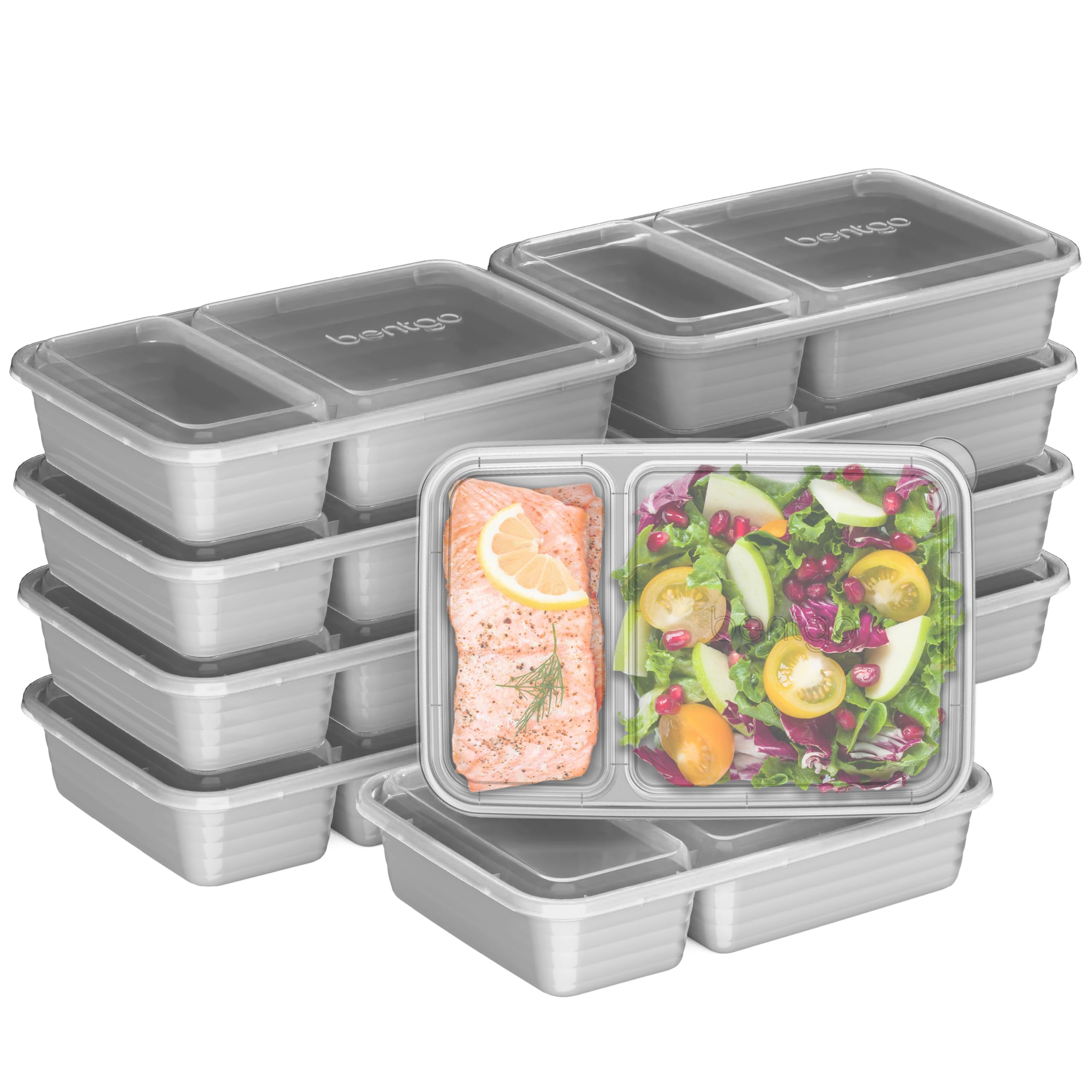 Bentgo 20-Piece BPA-Free Food Storage Containers Set - Lightweight & Durable 2-Compartment Meal Prep Containers - Microwave, Freezer & Dishwasher Safe - Ideal for Office Lunch, Meal Prep & Leftovers Storage (Silver)