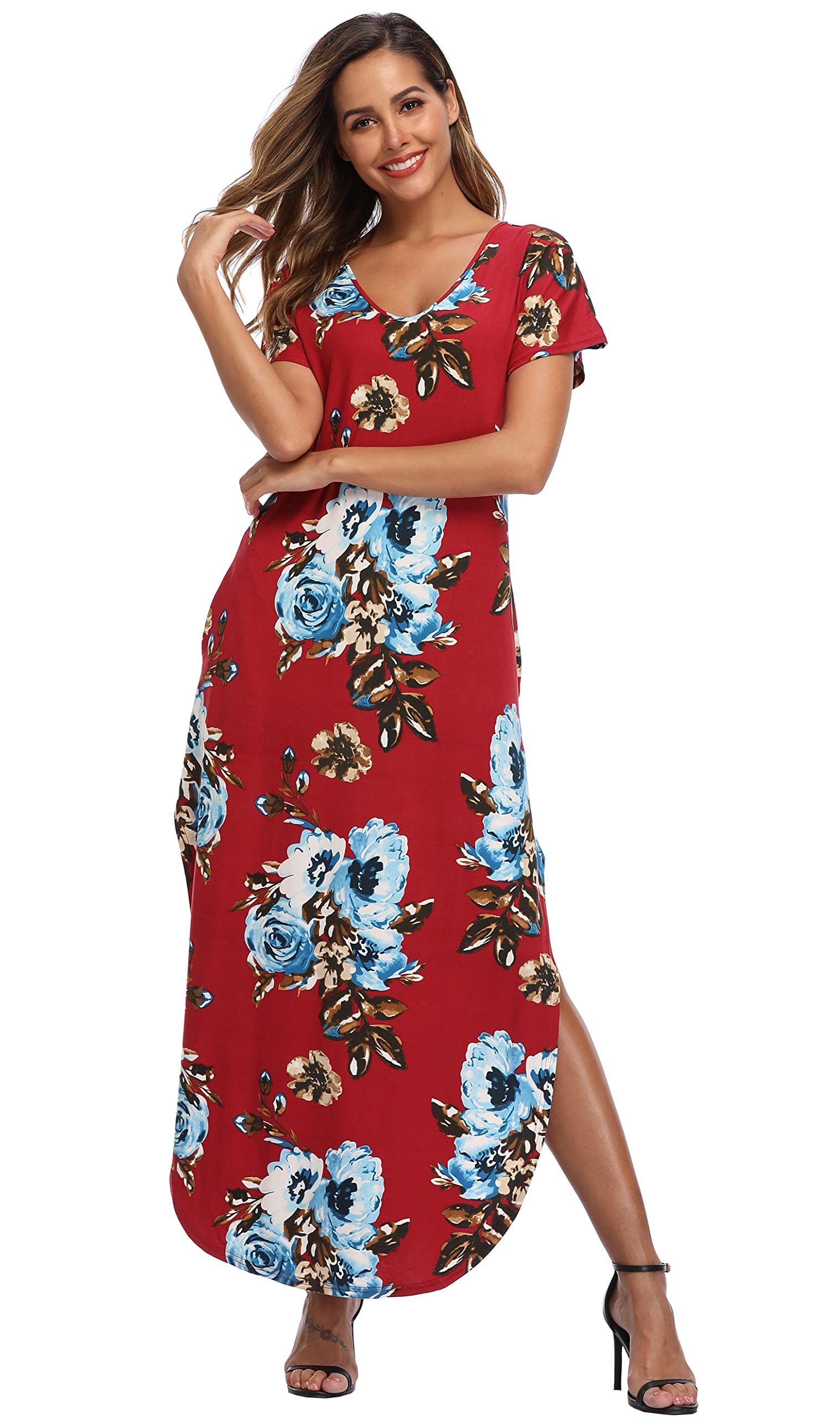 Floral Print Women's Maxi Dress - Long Casual Summer Beach Dress with Pockets | Perfect for Beach Vacations, Pool Parties & Outdoor Events