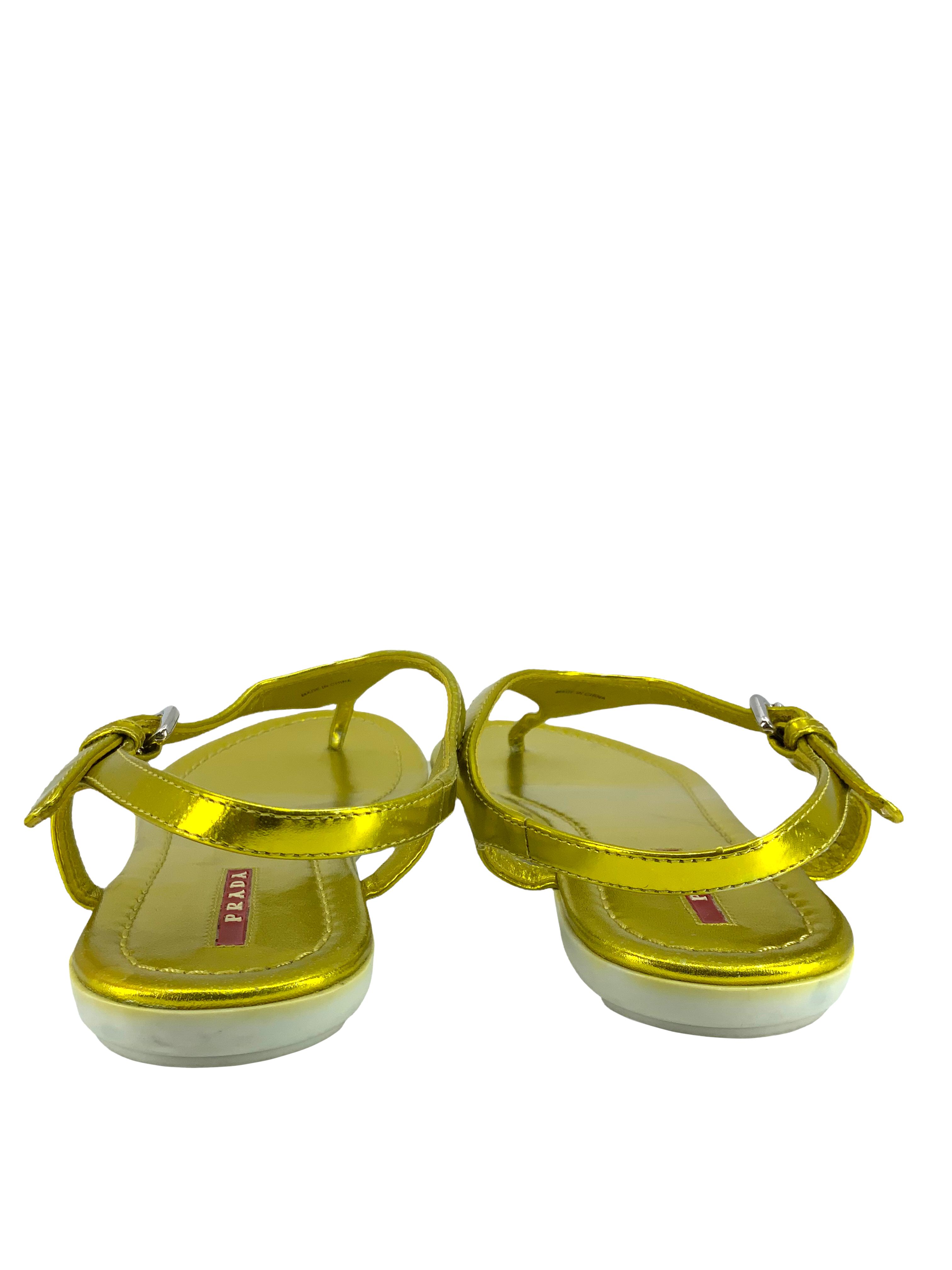 PRADA Women's Metallic Leather Logo Thong Sandals - Size 8 | Luxury Summer Flip Flops for Beach, Pool & Casual Outings