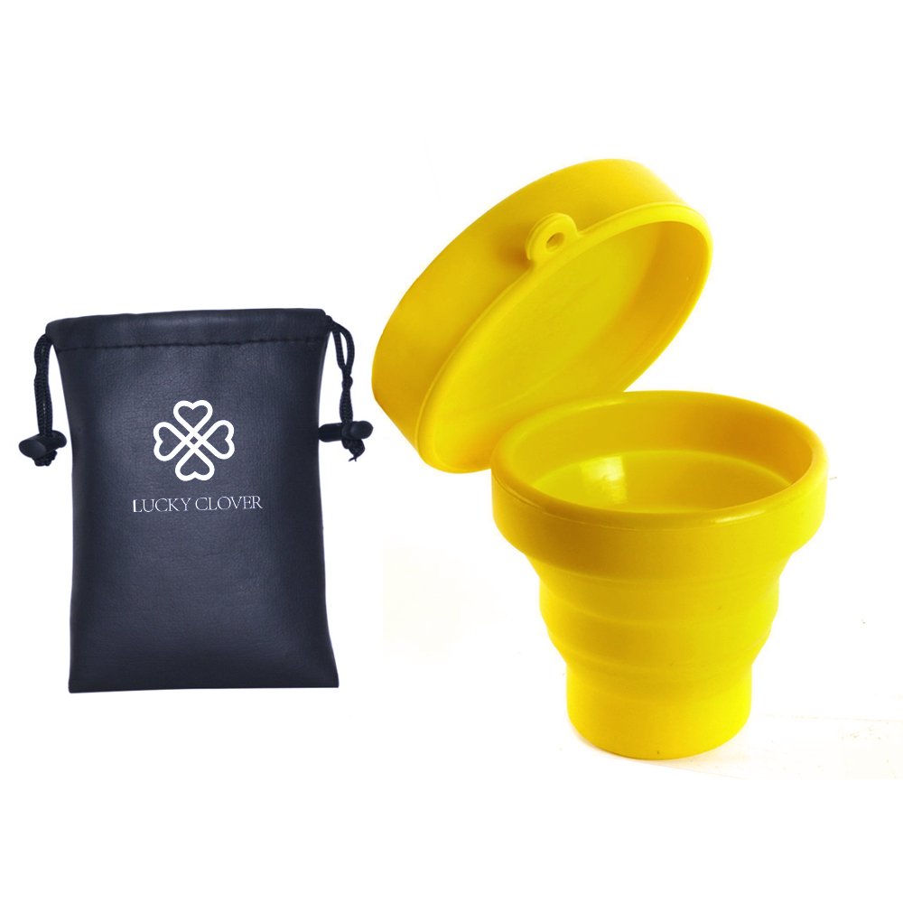 LUCKY CLOVER Foldable Silicone Menstrual Cup Sterilizer & Storage Case - Portable Travel-Friendly Design for Diva Cup & Menstrual Products (Yellow) | Perfect for Home, Travel & On-the-Go Hygiene