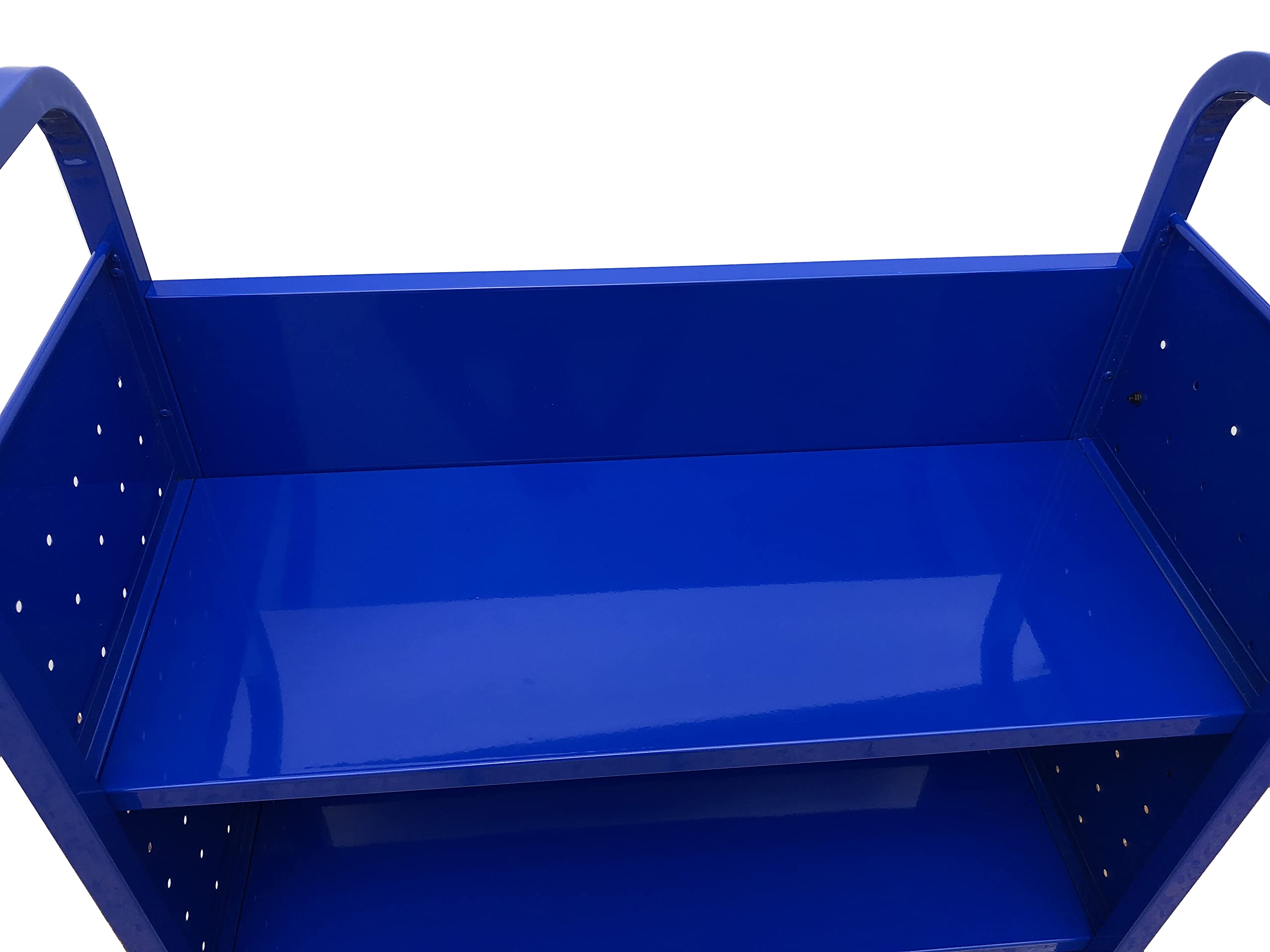 **Workington Rolling Book Cart with 3 Flat Shelves - Heavy Duty Library Book Truck with Swivel Lockable Casters, 3001 Blue - Ideal for Libraries, Schools, and Office Storage**