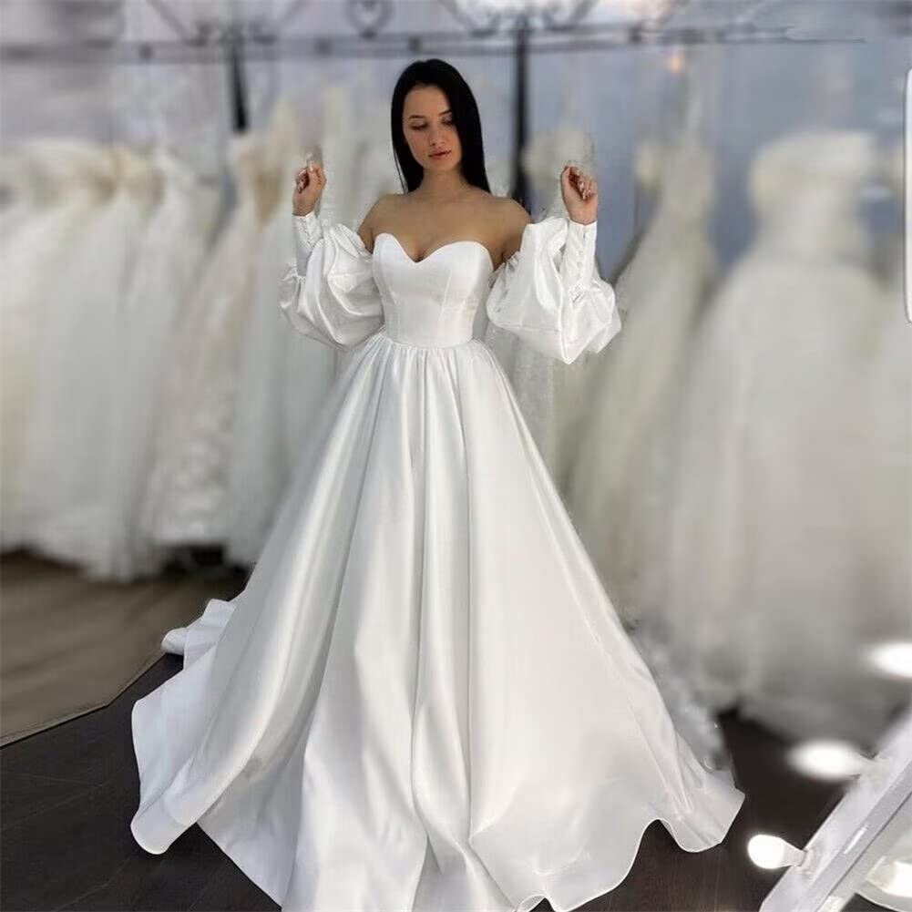 Elegant A-Line Satin Ivory Wedding Dress for Bride | Women's Formal Bridal Gown | Perfect for Church Ceremony, Beach Wedding & Reception