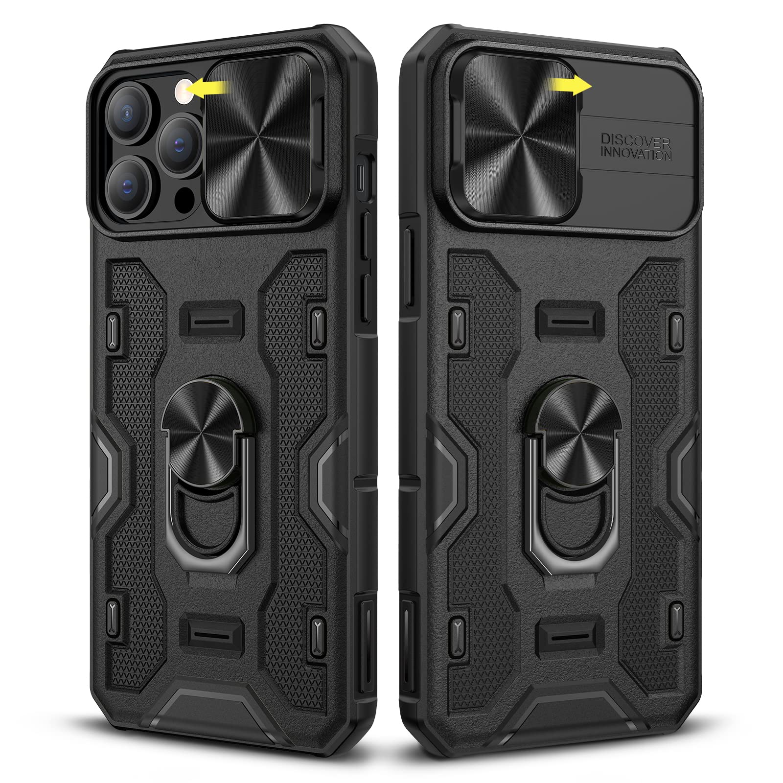 **Caka Magnetic Protective Phone Case for iPhone 13 Pro Max & 12 Pro Max - Built-in 360° Rotating Ring Kickstand, Camera Cover & Stand - Black | Perfect for Work, Travel & Everyday Use**