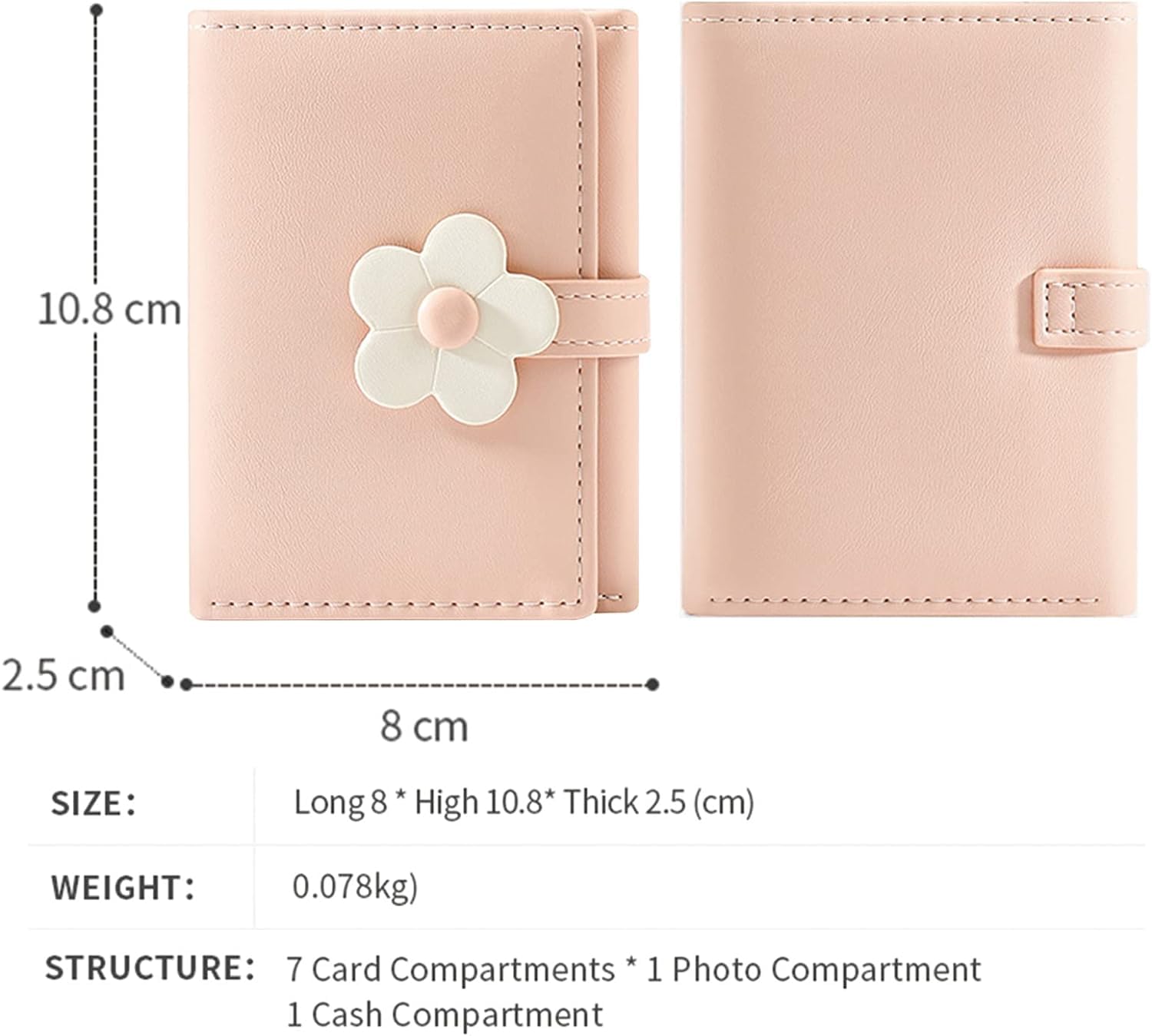 Valerie Cute Small Wallets for Teen Girls & Women - PU Leather Trifold Wallet with 3D Floral Buckle, ID Window, Cash Pocket & Card Holder - Perfect for School, Travel & Everyday Use (Pink)