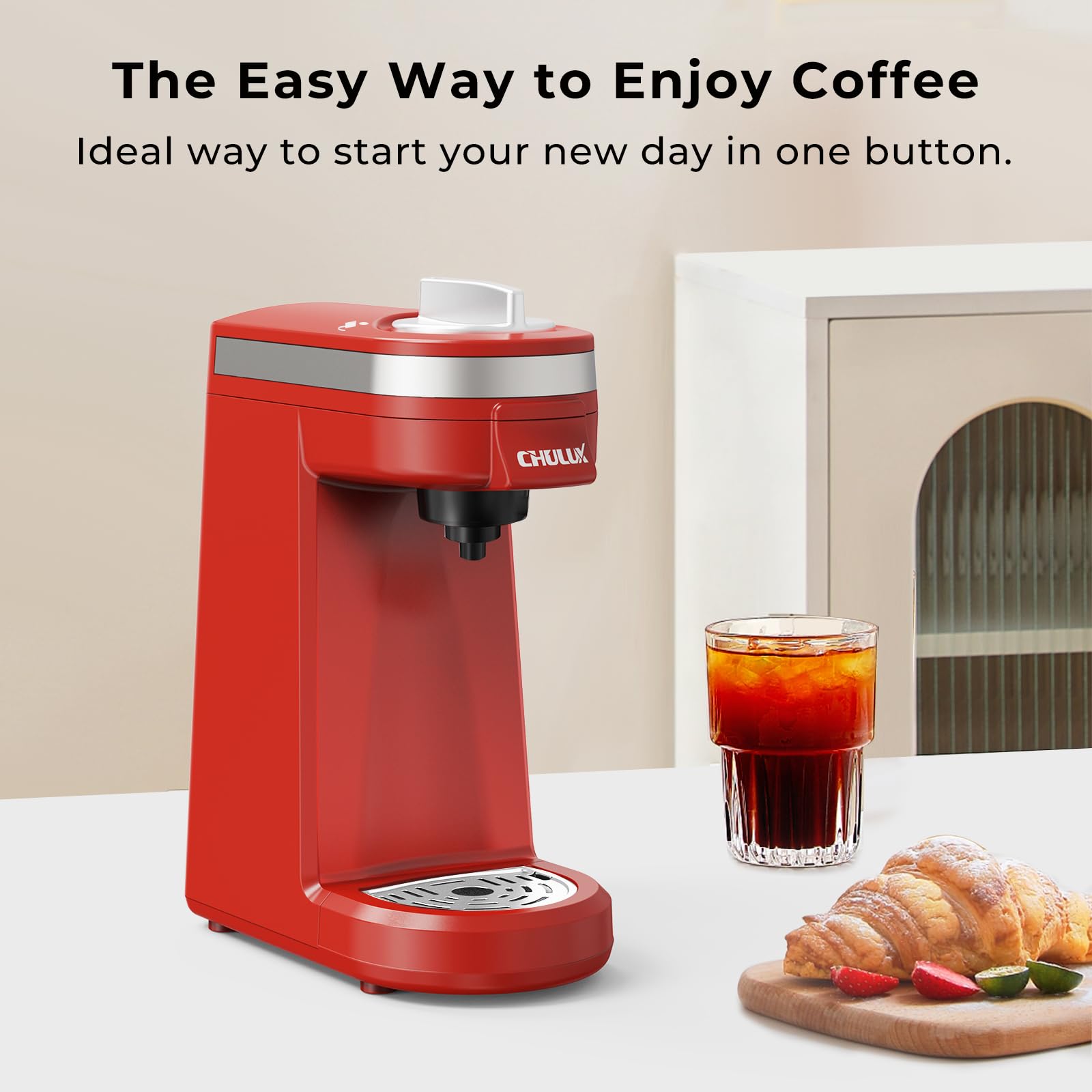 CHULUX Mini Single Serve Coffee Maker for K-Cups & Pods - Compact Lightweight Machine for Americano, Espresso & Hot Beverages - Perfect for Home, Office & Travel - Red