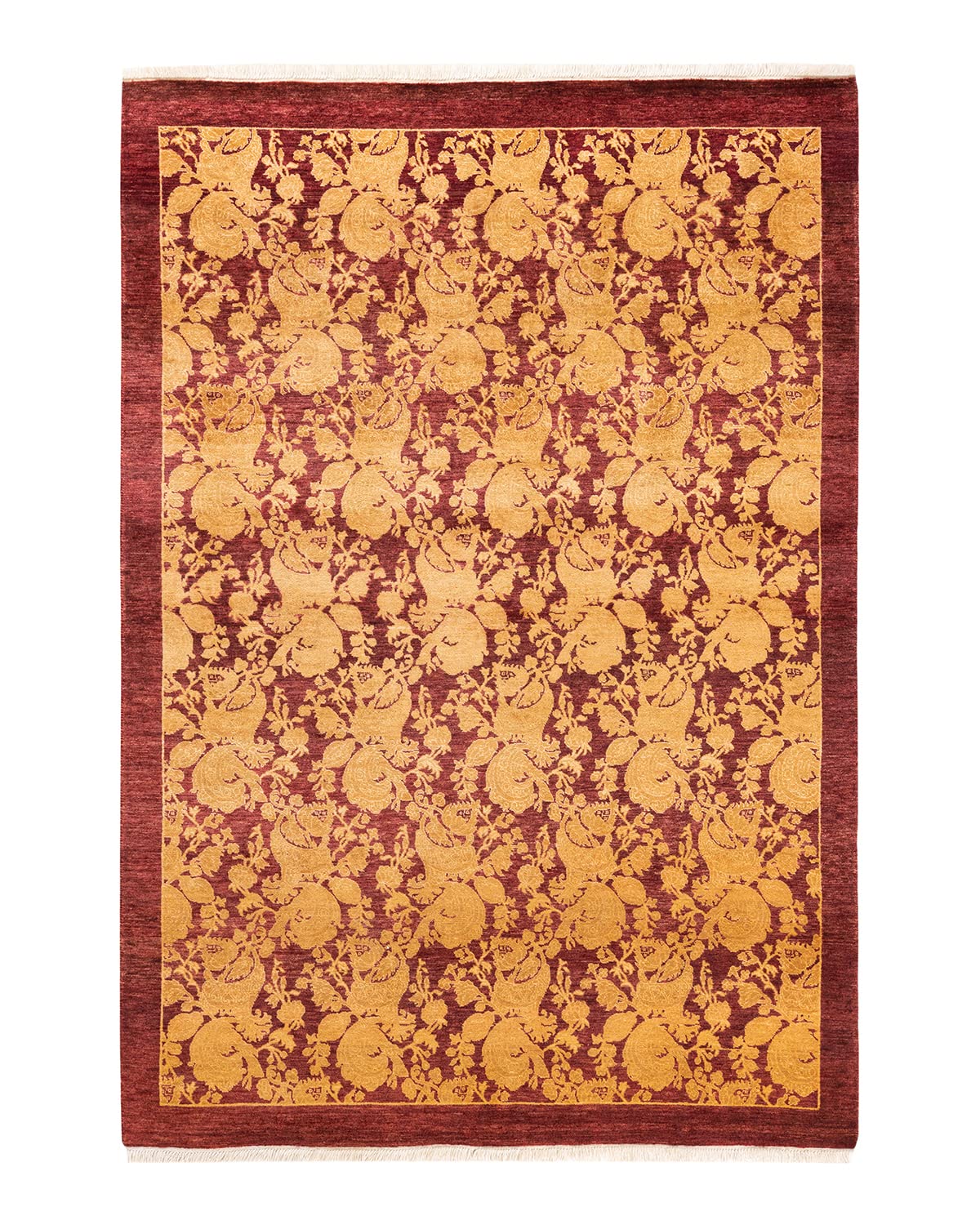 Handmade Traditional Floral Mogul Red Wool Area Rug 4x6 - Solo Rugs One of a Kind Hand Knotted - Perfect for Living Room, Bedroom & Home Decor
