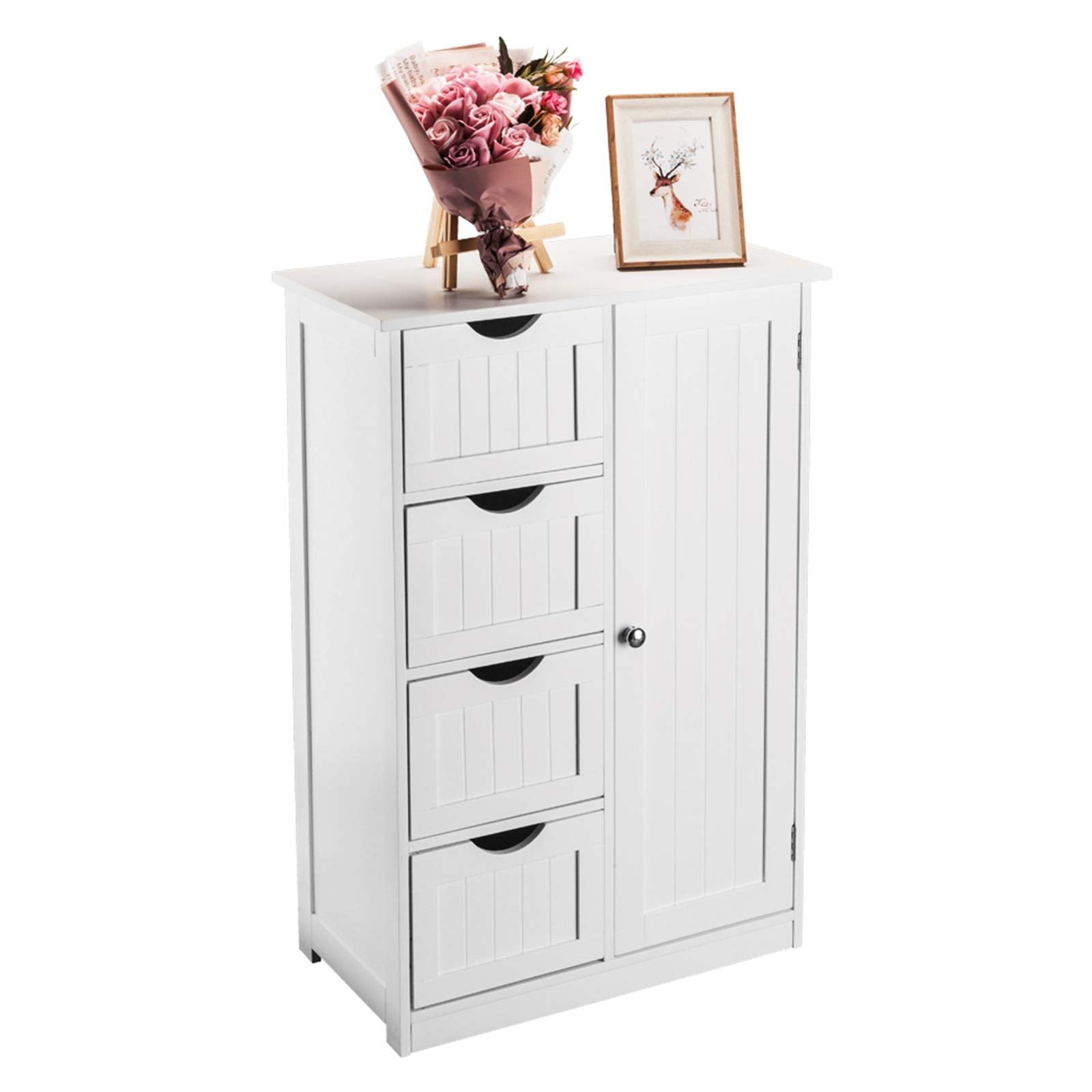Freestanding Bathroom Floor Cabinet with 4 Drawers - White Storage Organizer for Bathroom, Living Room & Bedroom (21.7