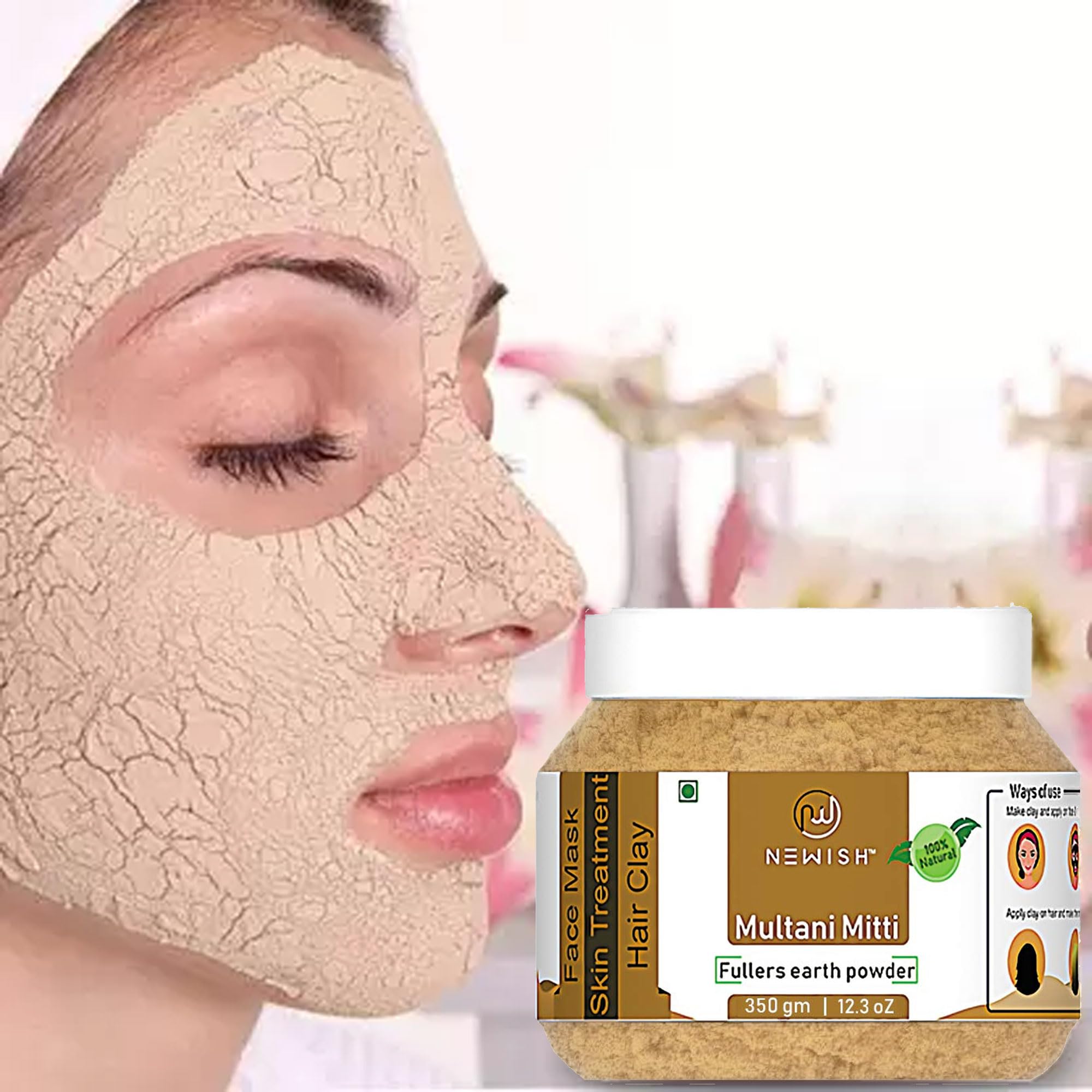 100% Pure & Natural Multani Mitti Powder for Skin & Face | Fuller's Earth Clay Mask | Suitable for All Skin Types | 350g | Deep Cleansing, Oil Control & Glowing Skin | DIY Beauty & Spa Treatment