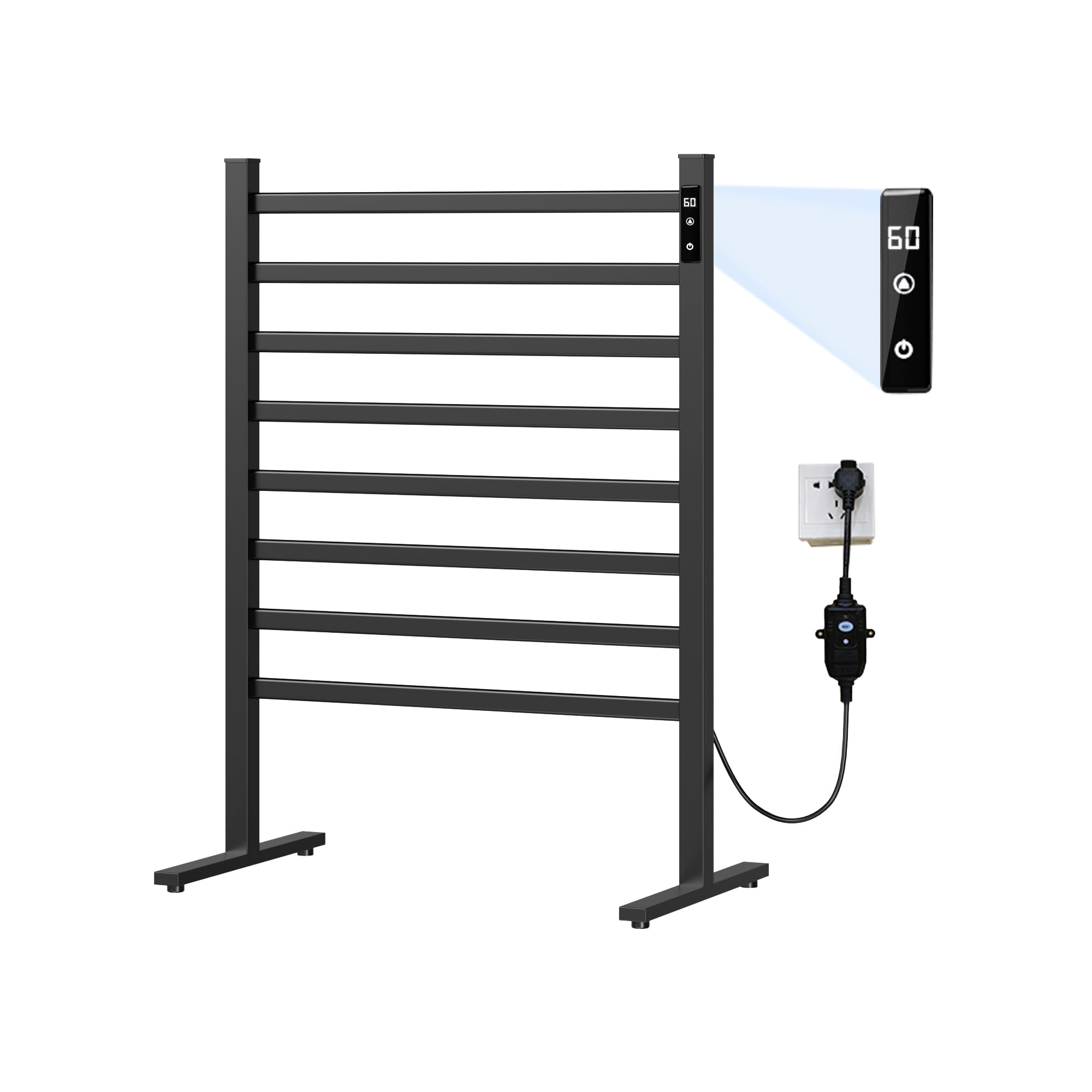 Electric Towel Warmer Rack with Timer & Temperature Control - Freestanding Heated Towel Warmer with Overheat Protection for Bathroom, Spa & Home Use (Black)