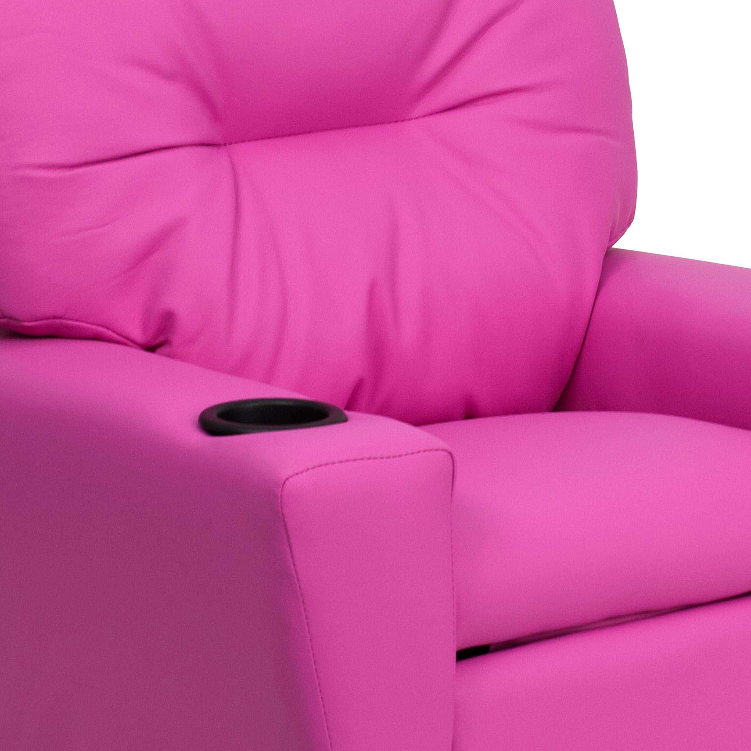 EMMA + OLIVER Hot Pink Vinyl Kids Recliner with Cup Holder - Comfortable Children's Chair for Playroom, Bedroom, or TV Watching - Perfect Gift for Toddlers and Kids