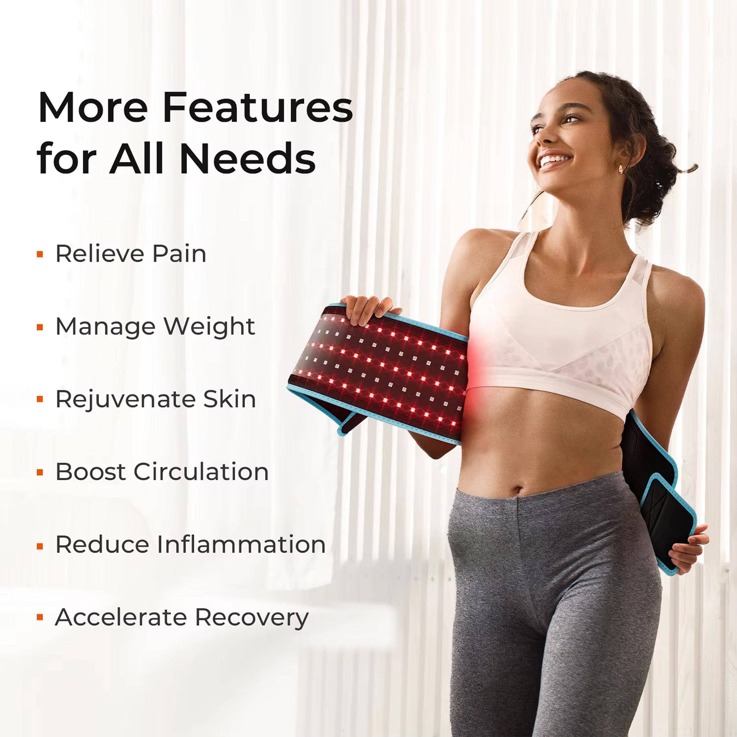 Black Red Light Therapy Belt for Pain Relief & Skin Rejuvenation - Portable LED Light Therapy Device for Back, Neck, Shoulder & Joint Pain - Home Use & Professional Treatment
