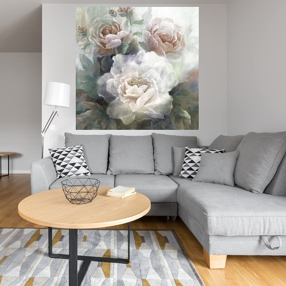Botanical Wall Art Canvas - White Roses III by Artist Nan | 22x22 Inch Floral Bathroom Decor, Bedroom Plant Pictures, Soft Canvas Wall Art for Home & Office