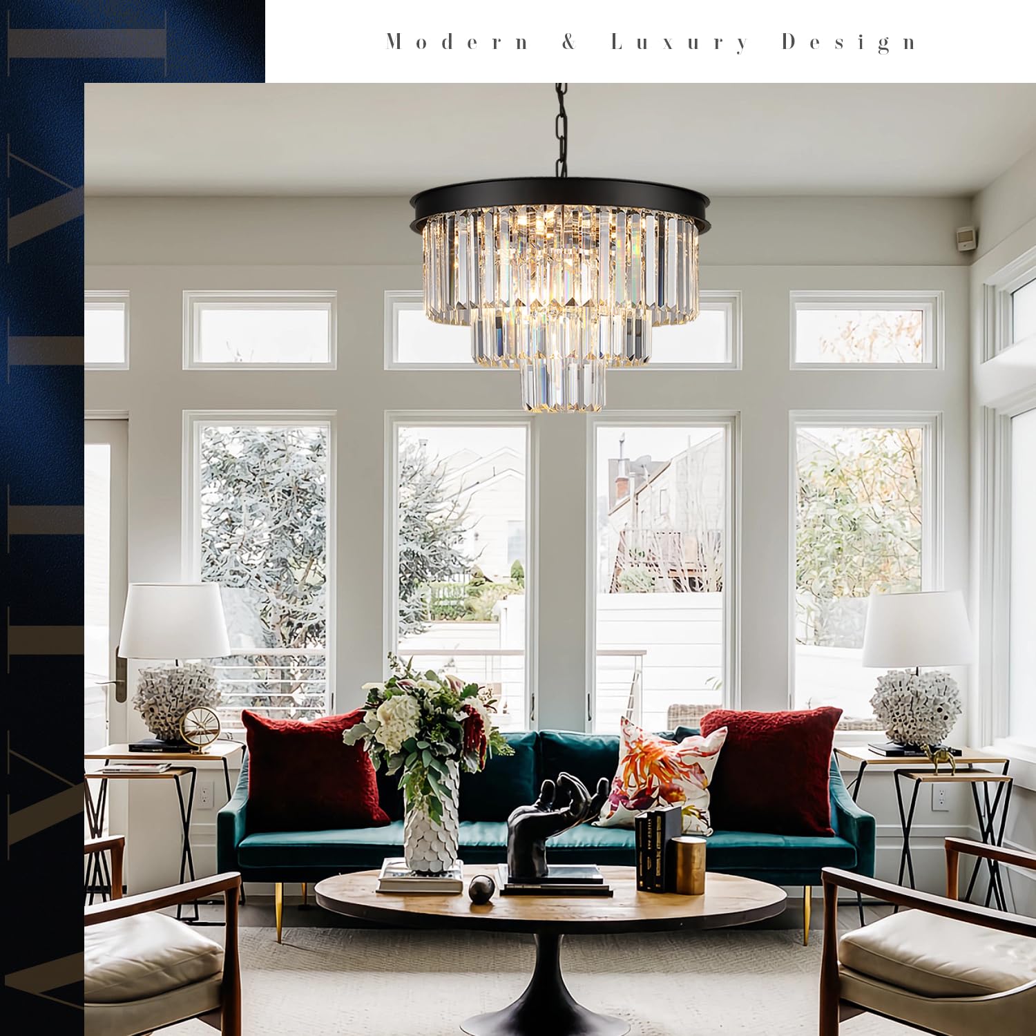 Modern Black Crystal Chandelier - 20