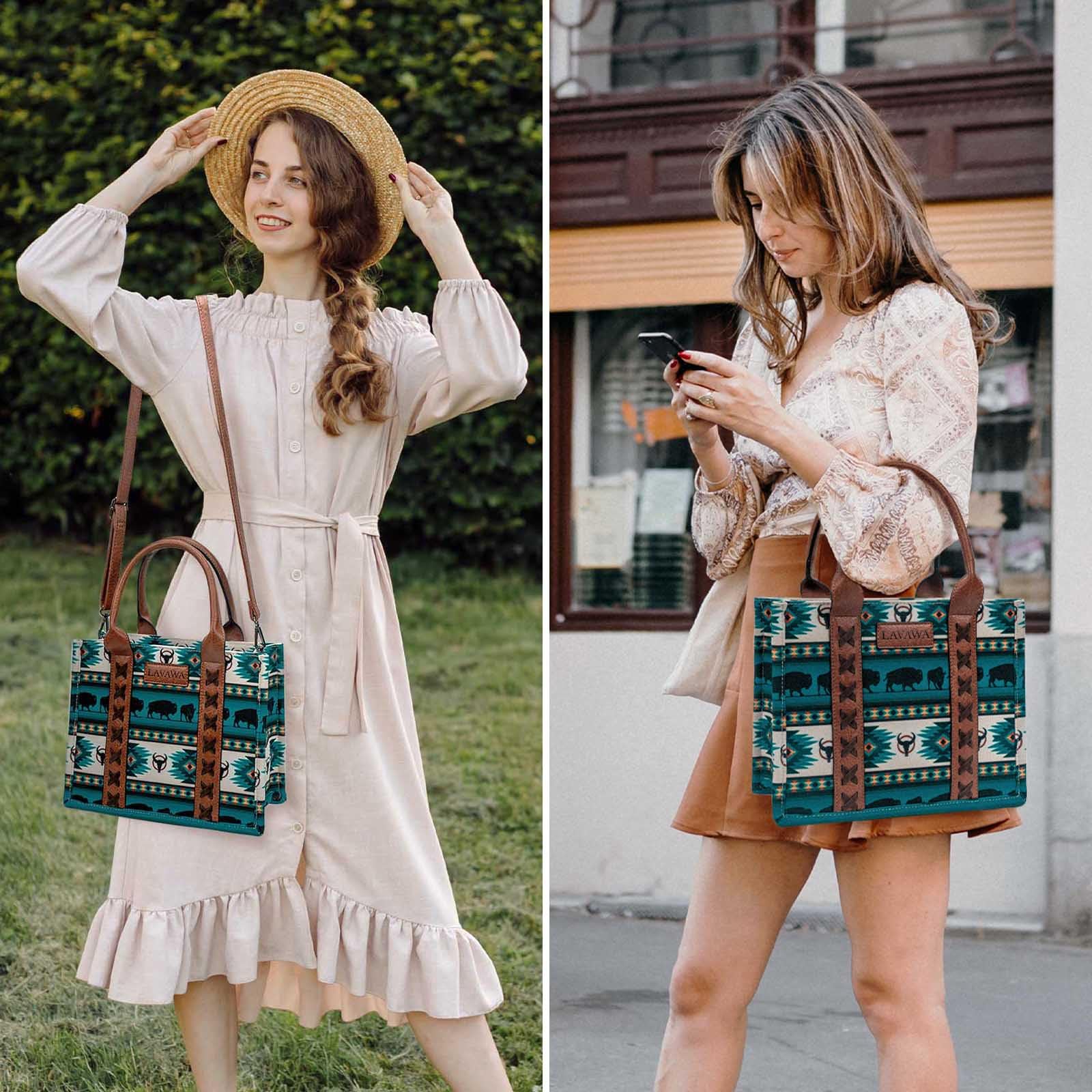 Stylish Aztec Boho Tote Bag for Women - Detachable Crossbody Strap Handbag | Western Purse for Ladies | Perfect for Work, Travel & Casual Outings
