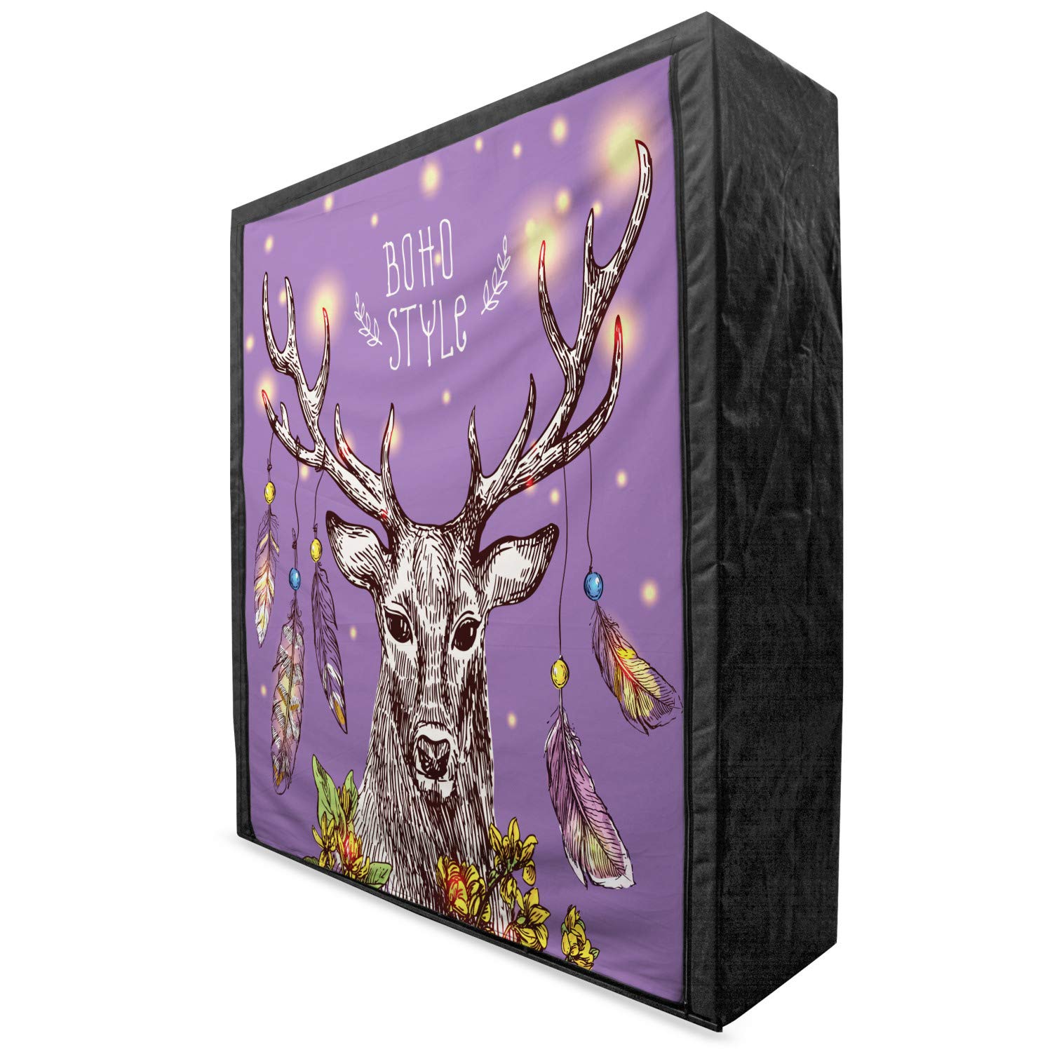 Ambesonne Boho Portable Fabric Wardrobe - Hand Drawn Reindeer with Gypsy Fashion Elements | 59