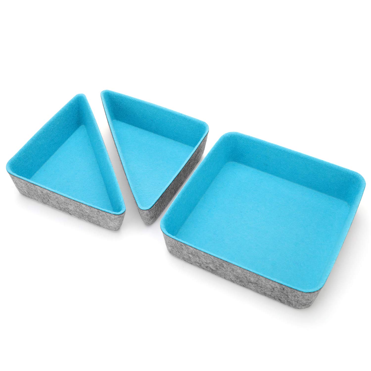 Welaxy 3-Pack Felt Drawer Organizer Trays - Sky Blue Desktop Storage Bins for Office, Kitchen, Bathroom & Closet Organization