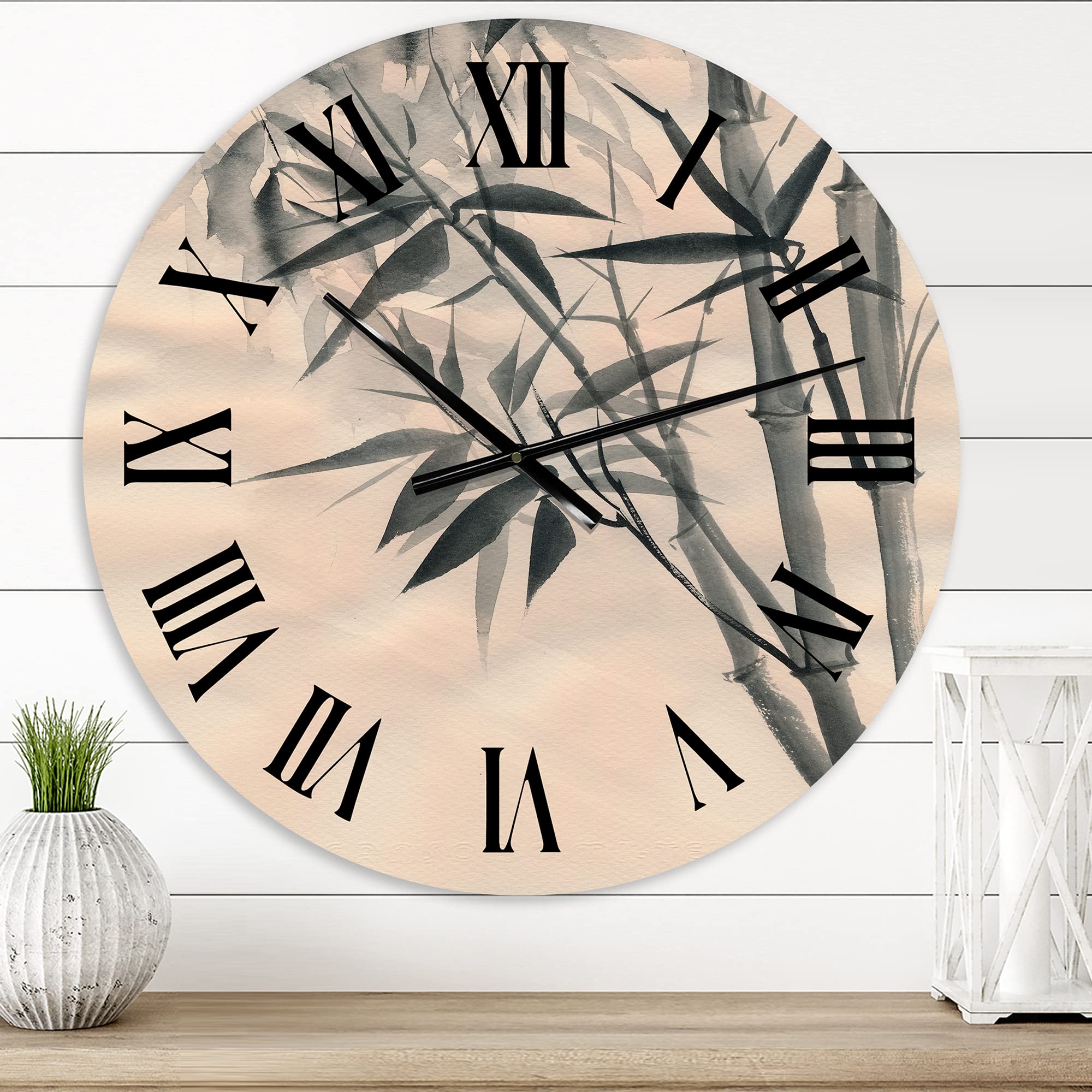 Vintage Monochrome Bamboo Wall Clock - Large Traditional Office Decor with Landscape & Nature Design | Perfect for Home, Office, and Living Room Décor