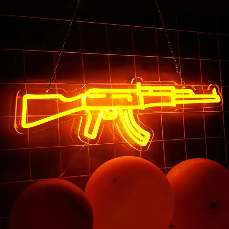 LED AK47 Gun Neon Sign - Flexible CSGO Game Room Wall Decor, Bedroom Lighting, Gaming Gift for Men - Perfect for Gaming Setups, Man Caves & Neon Themed Parties