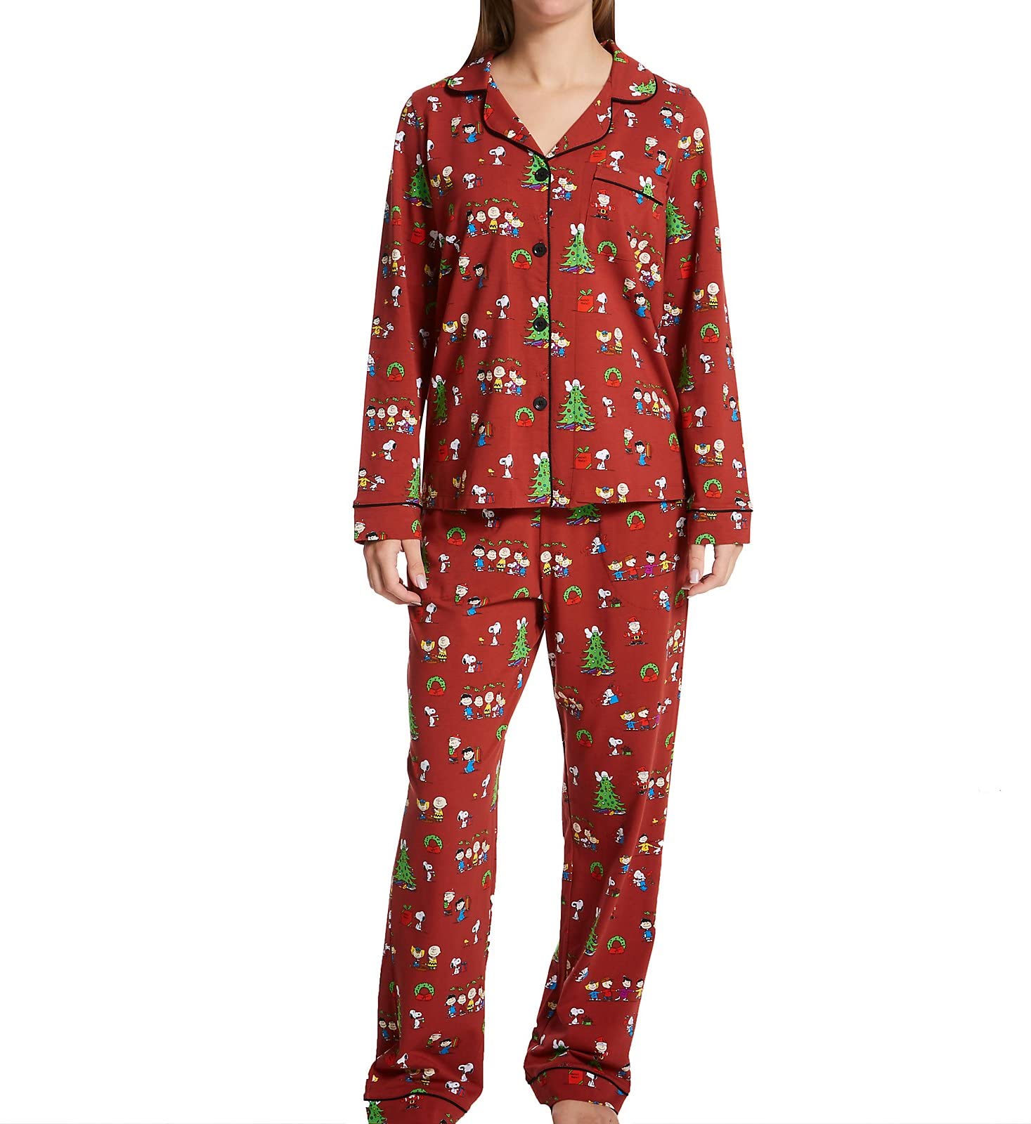 BedHead Pajamas Women's Peanuts Holiday Party Classic PJ Set - Snoopy & Charlie Brown Christmas Pajamas for Women, Cozy Flannel Sleepwear for Holiday Parties & Family Gatherings