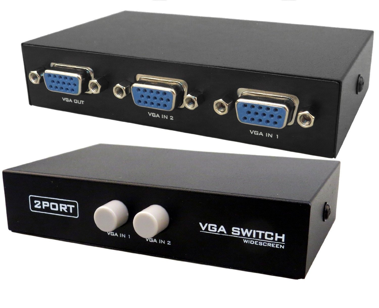 2-Port Manual VGA Splitter - Connect 2 PCs to 1 Monitor & Speaker System | Ideal for Office, Gaming & Home Theater Setups