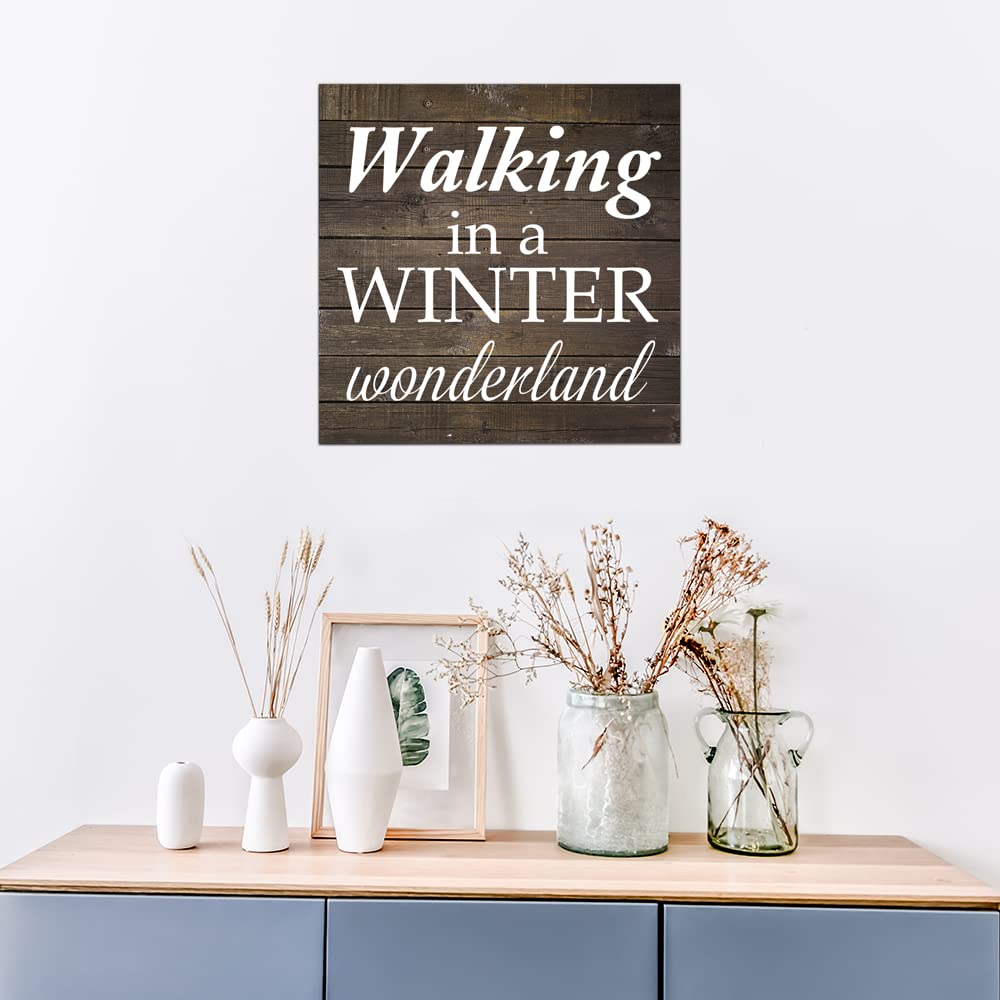 Vinisong Winter Wonderland Wood Wall Art - Rustic Farmhouse Hanging Sign for Home Decor, 11.8x11.8 Inch Unframed Wood Plaque - Perfect for Living Room, Bedroom & Holiday Decoration