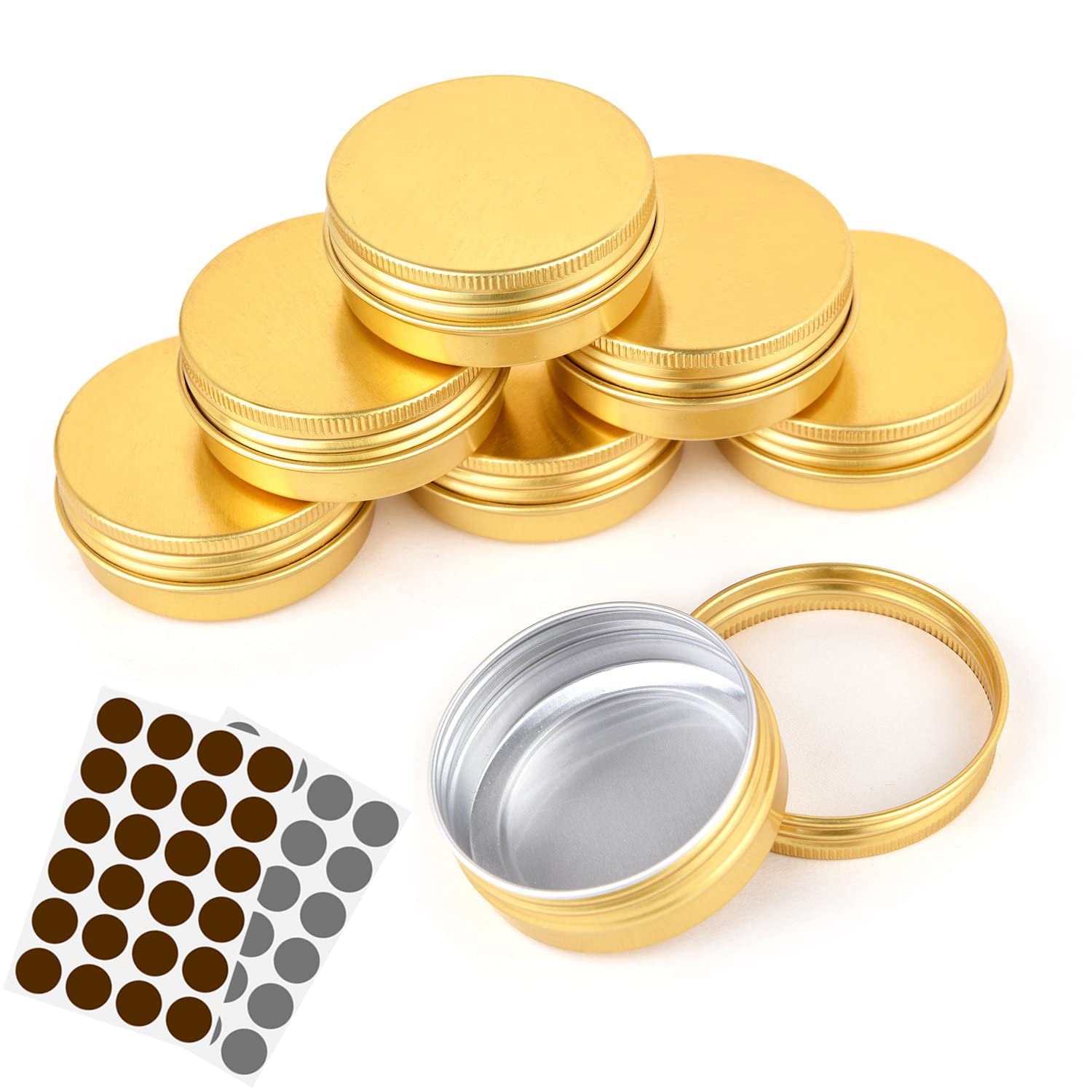 48 Pack 1oz Aluminum Metal Tins with Lids - Small Round Empty Containers for Lip Balm, DIY Crafts, Spice Storage & Travel Essentials (Gold)
