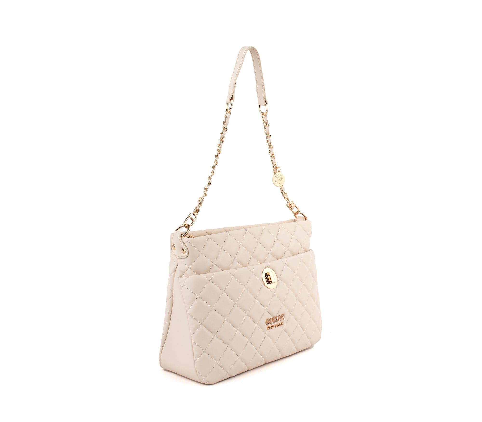 Eco-Friendly Koi Quilted Vegan Leather Shoulder Bag for Women - Off White Crossbody Purse | Perfect for Work, Travel & Daily Use