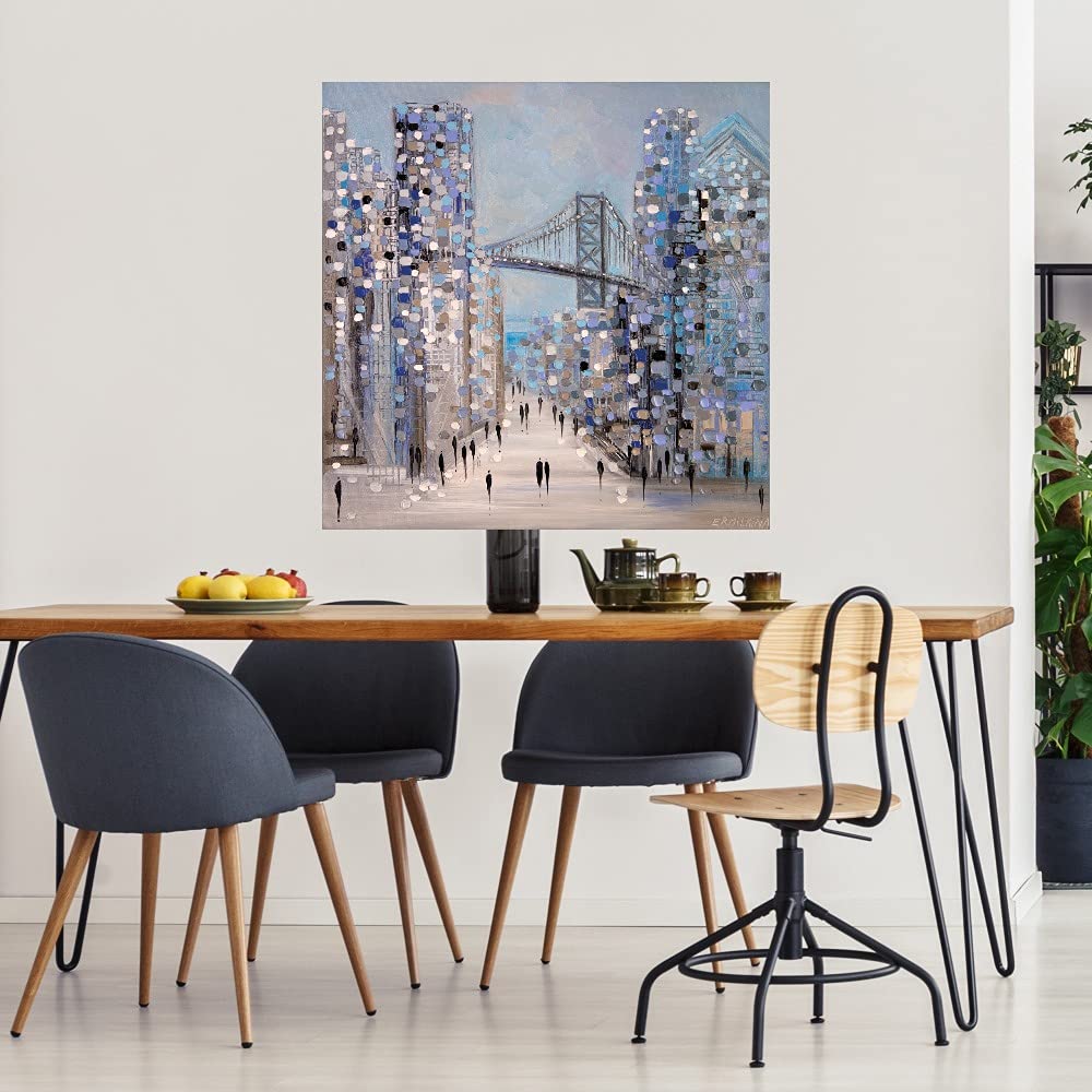 Ekaterina Ermilkina Fine Art Canvas Wall Decor - Philadelphia Inspired 22x22 Inch Ready to Hang Painting for Living Room, Bedroom, Office & More - Perfect for Home, Bar & Dining Room Decor