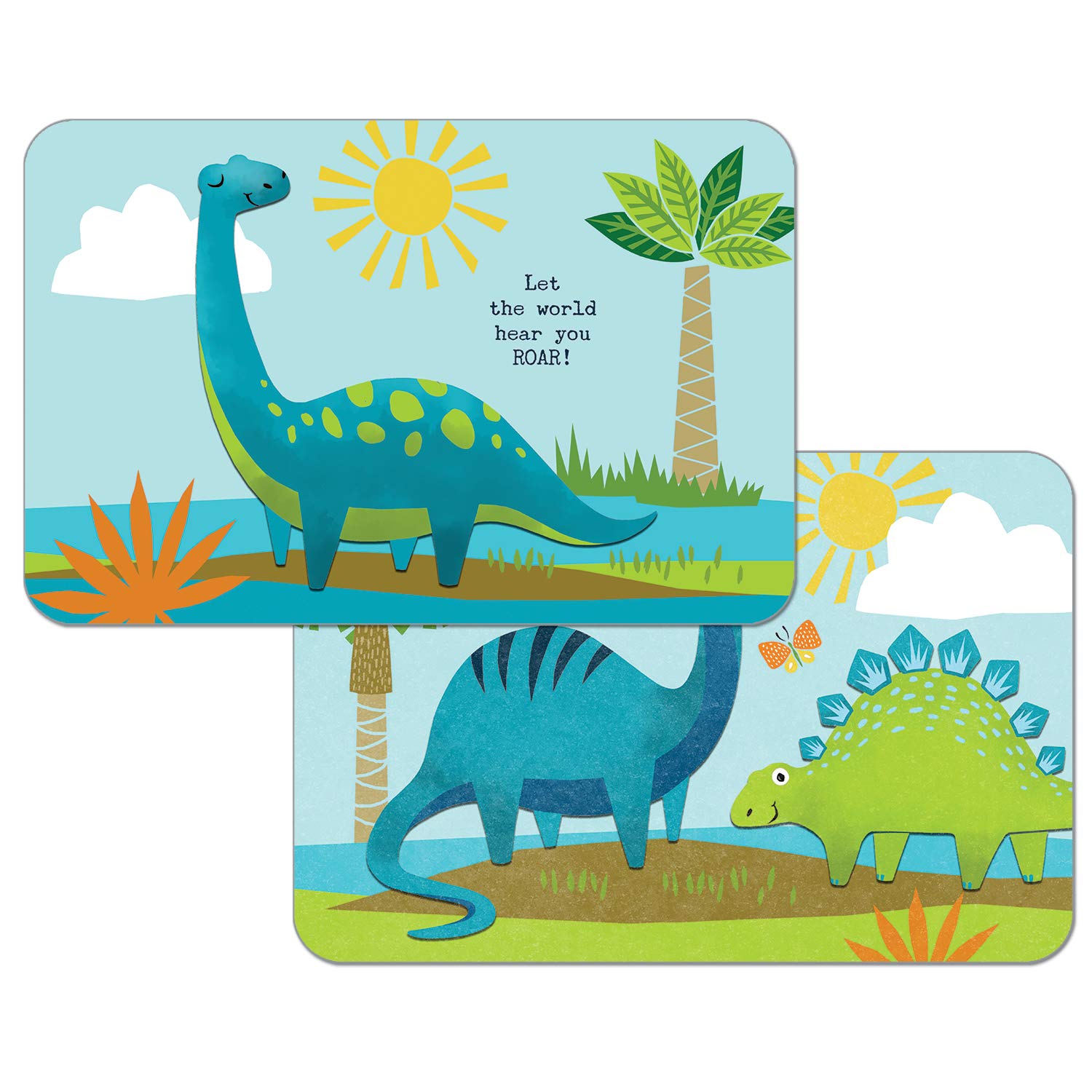 First Dawn Wipe-Clean Hello Little One Reversible Decofoam Placemats for Kids - Dino World Design, Set of 2, Non-Slip & Easy to Clean - Perfect for Dining, Playtime & Learning - Made in USA