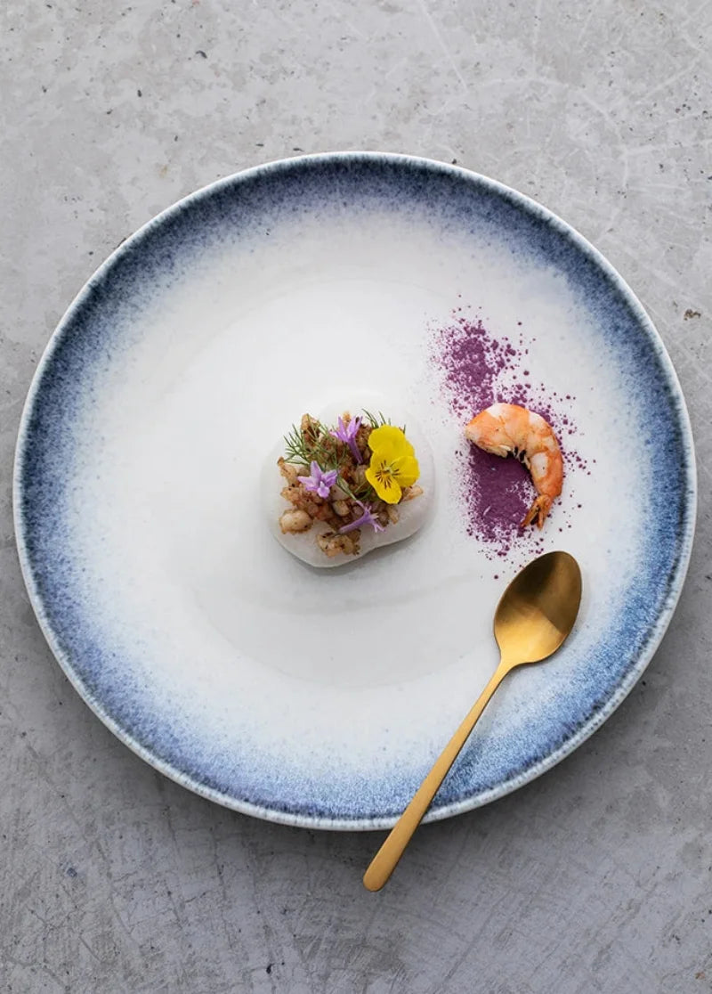 Coastal Rim Ceramic Dinner Plate Set - Elegant Handmade Porcelain Plates for Dining, Entertaining & Home Decor - Perfect for Restaurants, Weddings & Special Occasions