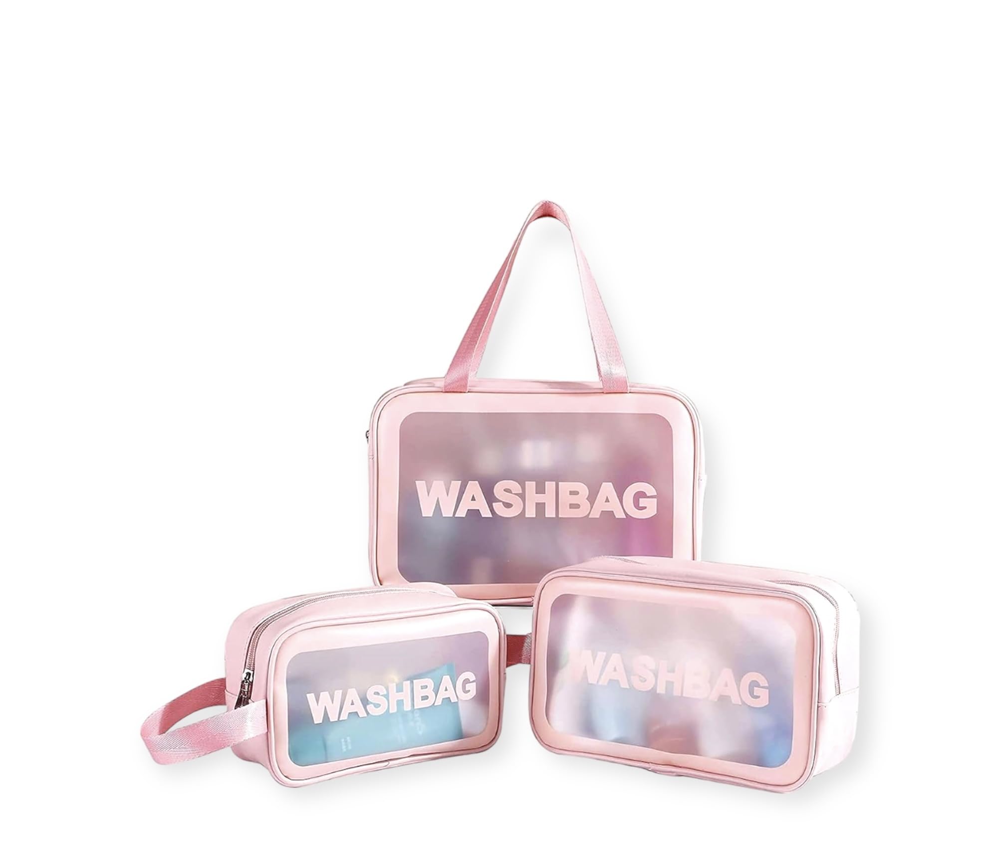 SAKSHI Creations 3-Piece Pink Cosmetic Pouch Set - Waterproof Makeup Bag for Travel, Toiletry Organizer for Brushes & Beauty Accessories - Perfect for Home, Gym & Vacation Use