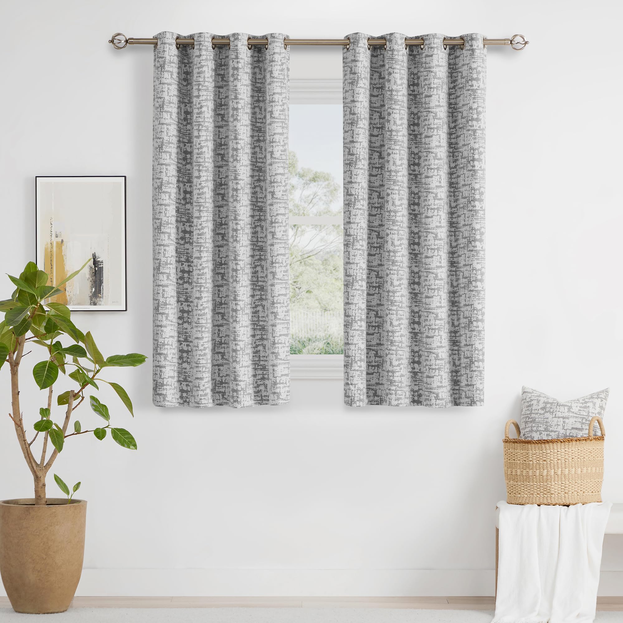 GIGIZAZA Modern Grey Velvet Jacquard Chenille Curtains - 63 Inch Long Semi Blackout Drapes for Living Room & Bedroom - 2 Panels Set, Home Decor Window Treatments for Cozy & Stylish Interior Design