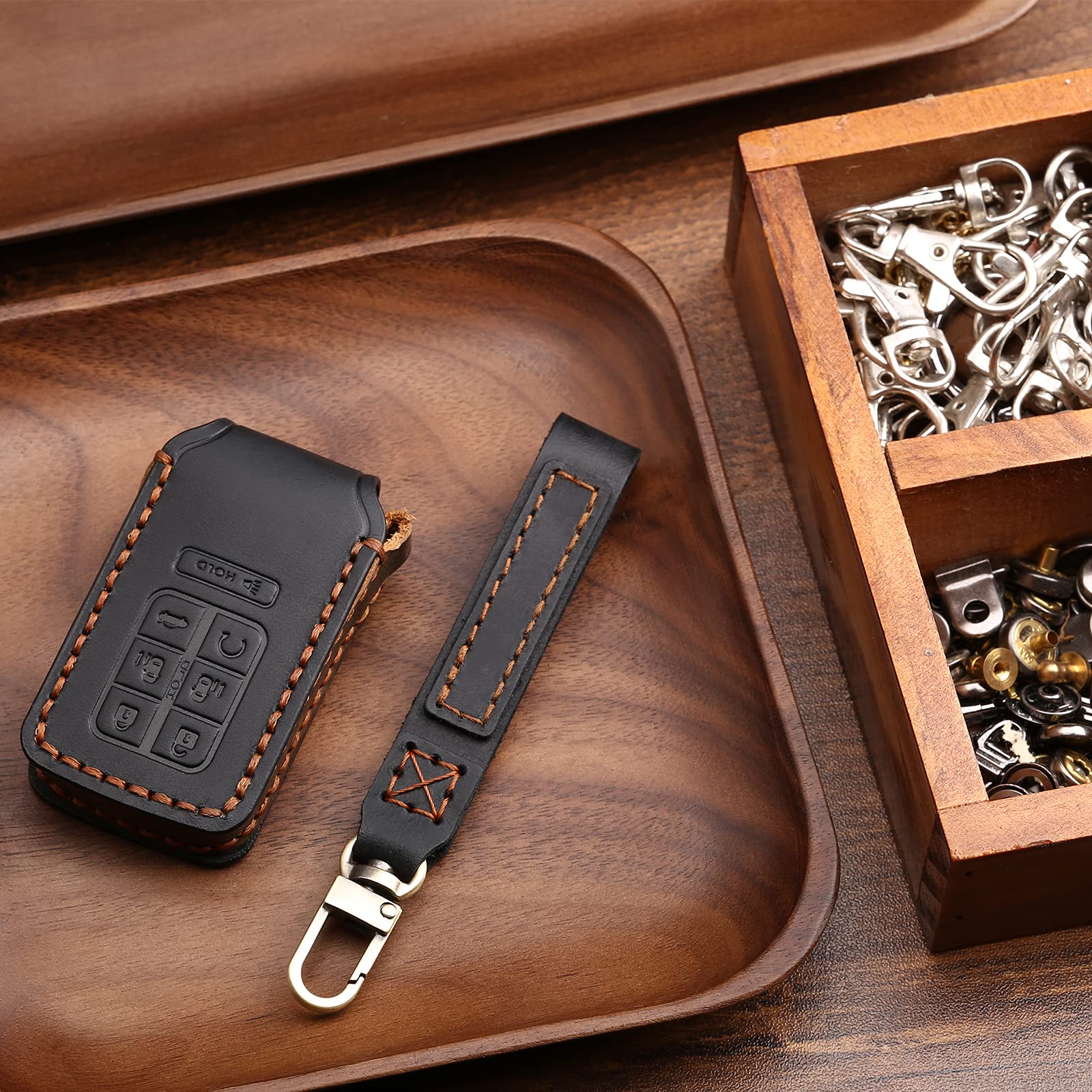 Premium Leather Key Fob Cover Case for Honda Odyssey 2018-2024 - 7 Button Handmade Keychain Protector | Durable Car Accessories for Everyday Use & Gift Giving