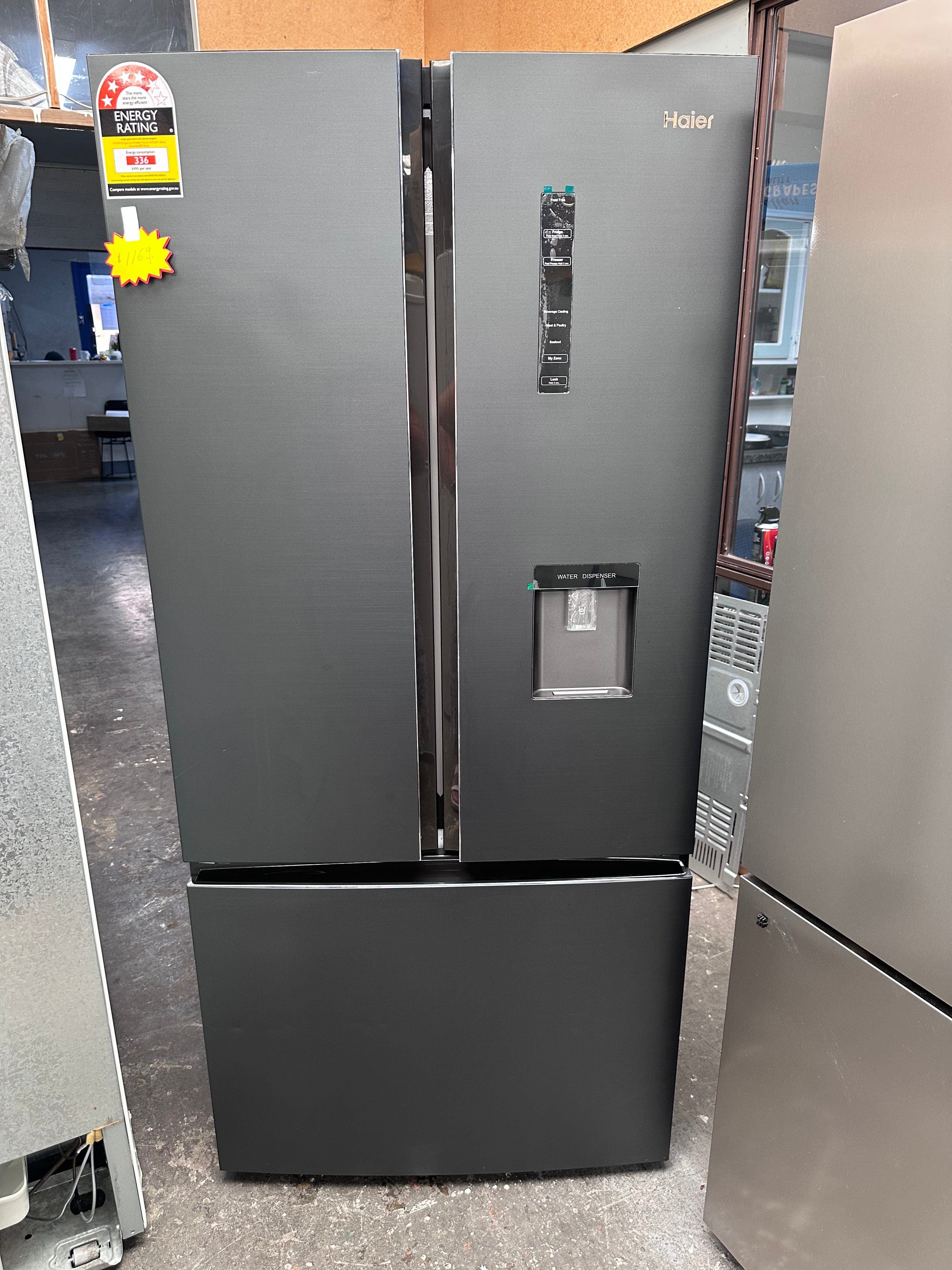 Haier HRF520FHC 489L French Door Refrigerator - Black Stainless Steel | Factory Refurbished | Energy Efficient Large Capacity Fridge for Kitchen, Home & Office Use
