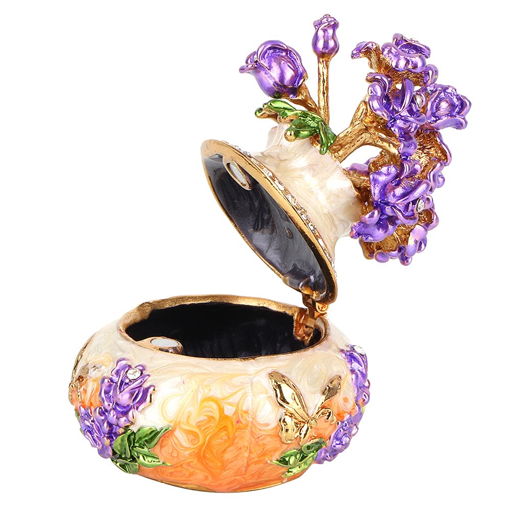 Handcrafted Metal Enameled Jewelry Box - Orange Vase-Shaped Trinket Organizer for Necklaces, Rings & Earrings | Perfect for Bedroom Vanity, Gift Giving & Craft Room Decor