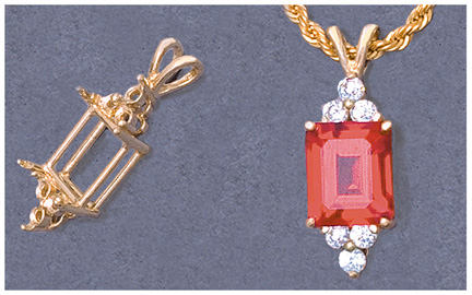 10x8mm & 18x13mm Emerald Cut Sterling Silver or 14K Gold Pendant Setting with 6 Accent Stones | Handcrafted in USA | Perfect for Birthdays, Anniversaries & Special Occasions