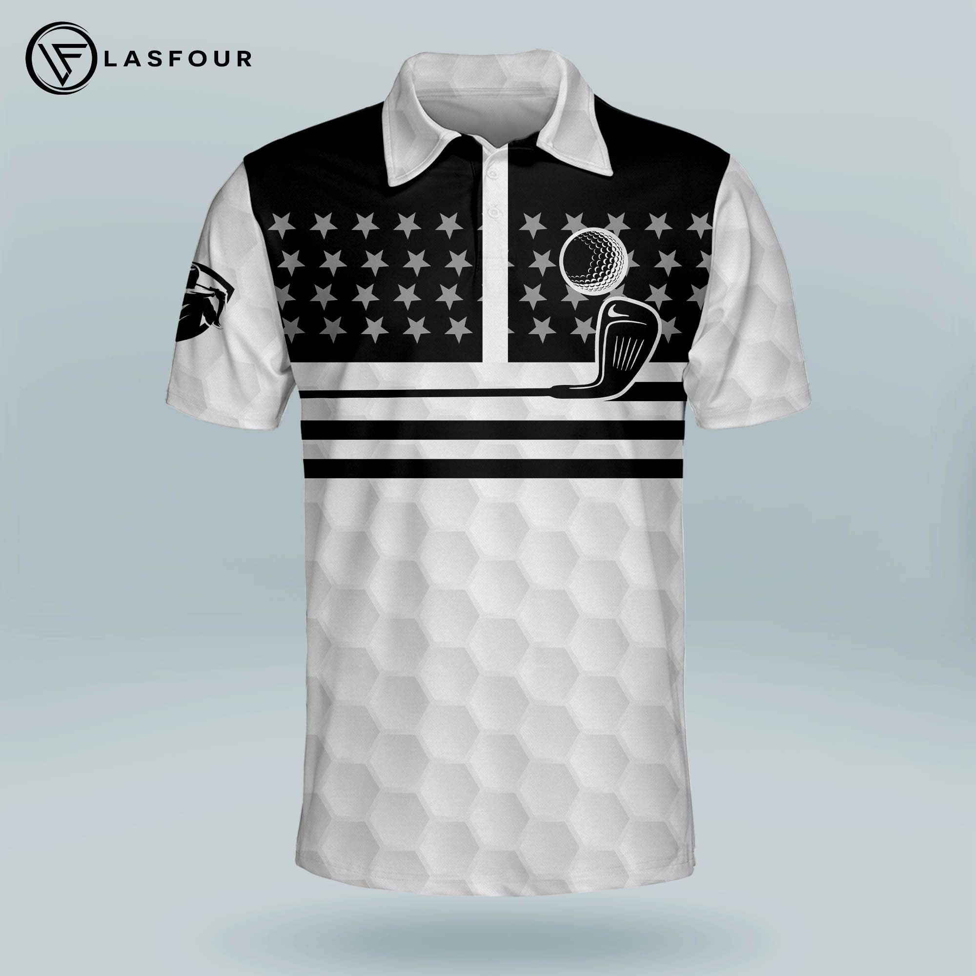 LASFOUR Patriotic Golf Shirts for Men - American Flag Polo Shirts, Funny Short Sleeve Golf Shirts for Dad & Grandpa - Perfect for 4th of July, Memorial Day & Father's Day Golf Outings