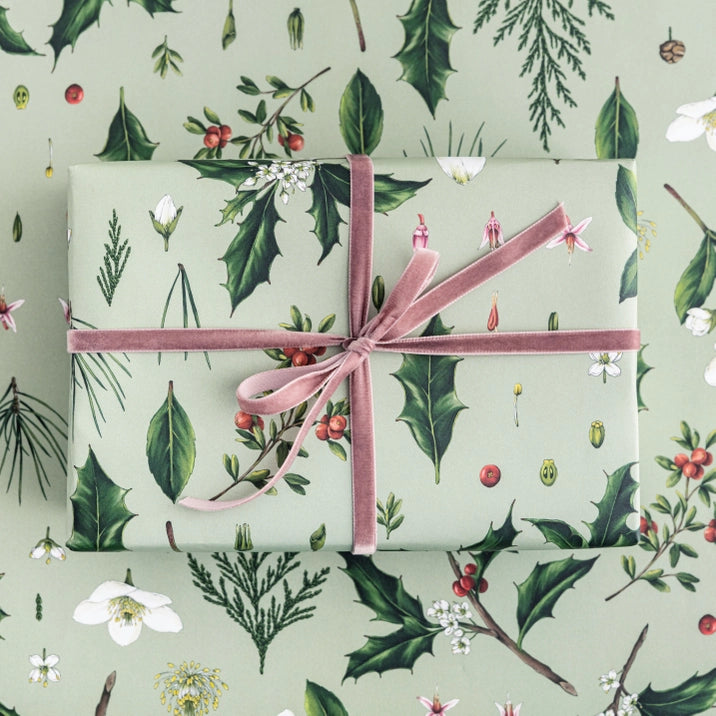 Berry Mix Green Christmas Gift Wrap Paper - Eco-Friendly Holiday Wrapping for Presents, Gifts, and Party Decorations