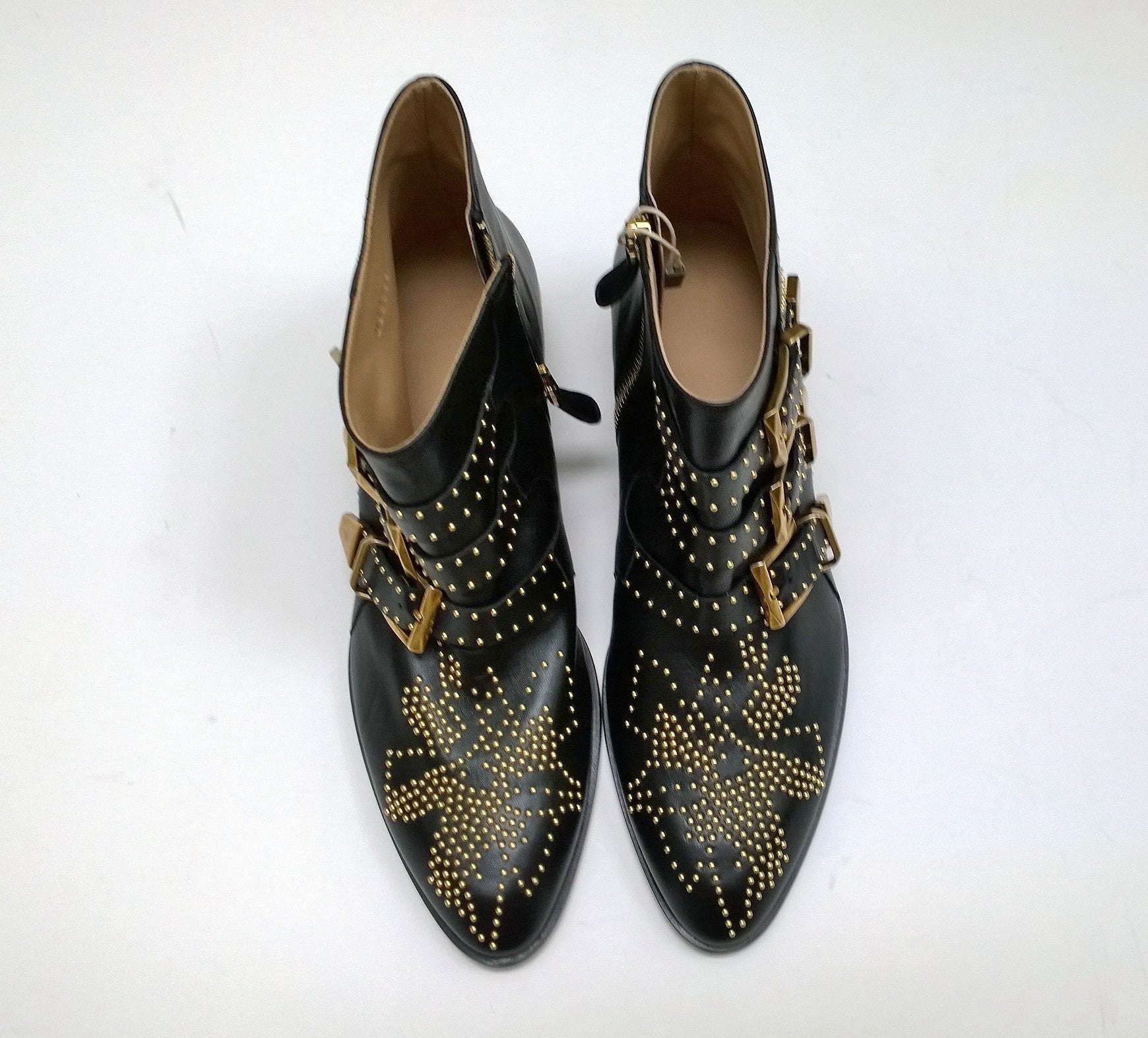 Chloé Susanna Black Leather Ankle Boots with Gold Studs & Buckle - New in Box - Perfect for Night Out, Party & Fashion Events